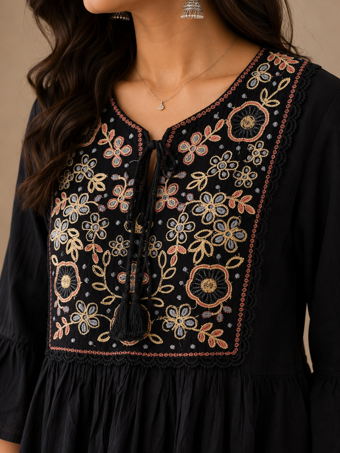 Black Floral Embroidery Top