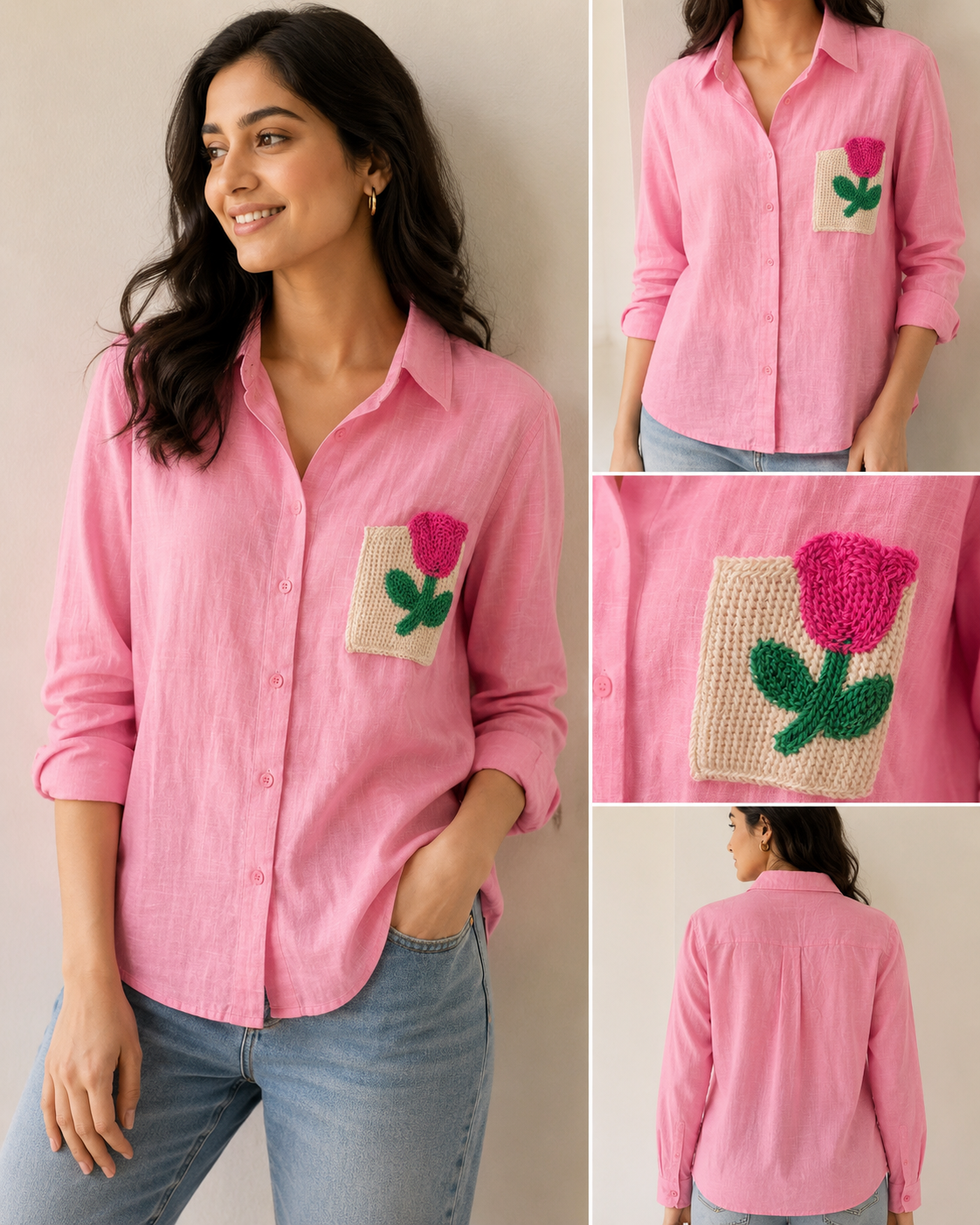 Pink Crochet Pocket Shirt