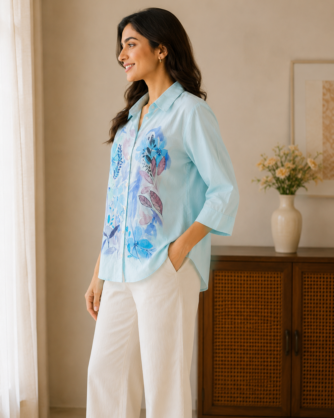 Blue Flower Print Shirt