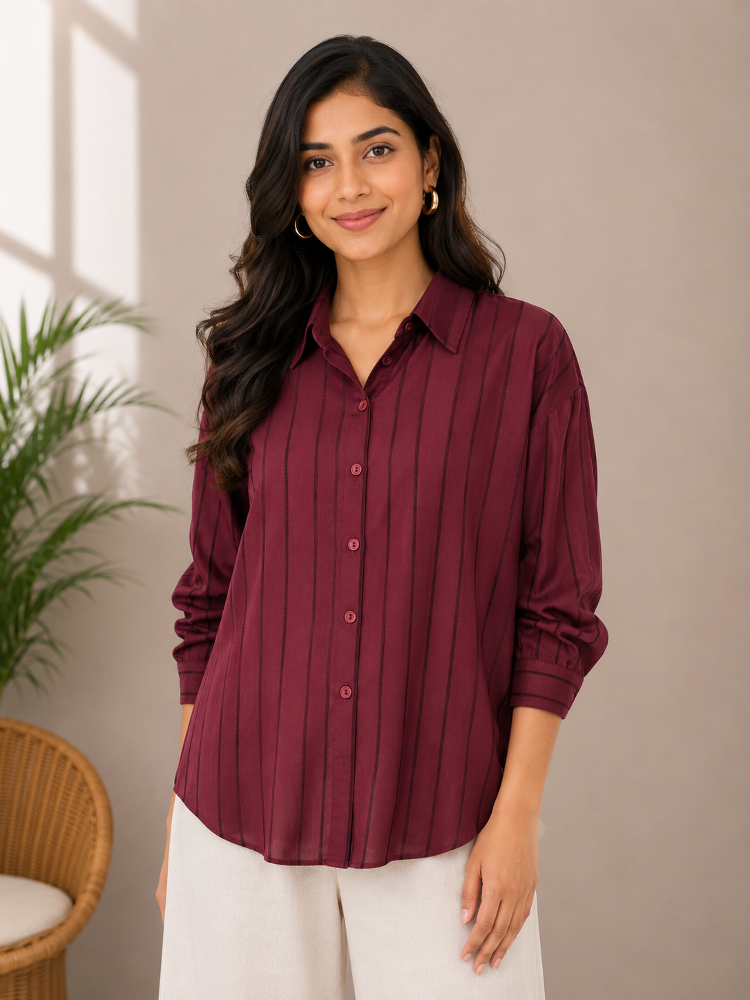 Maroon Satin Shirt