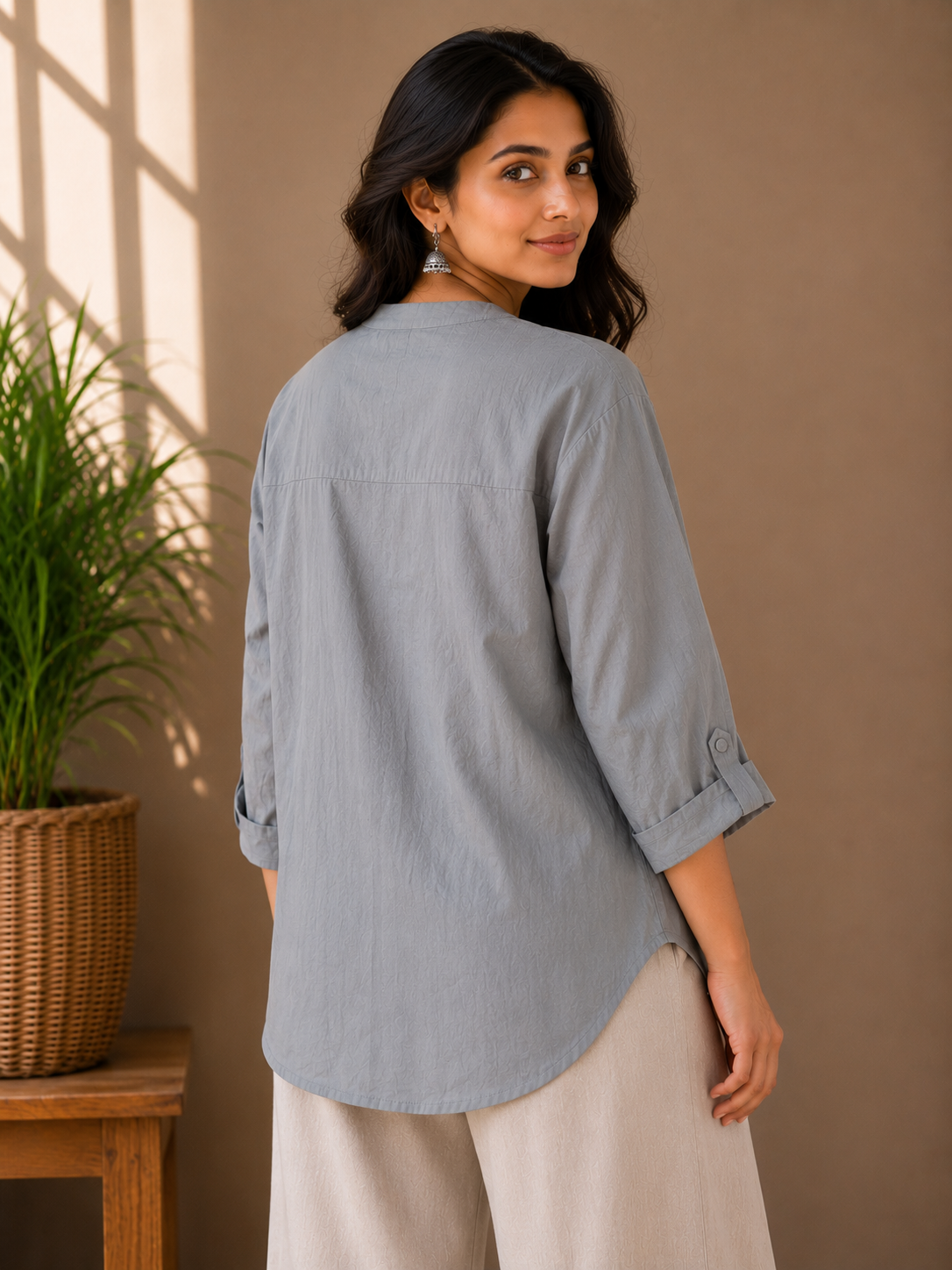 Slate Blue Self Embriodery Shirt