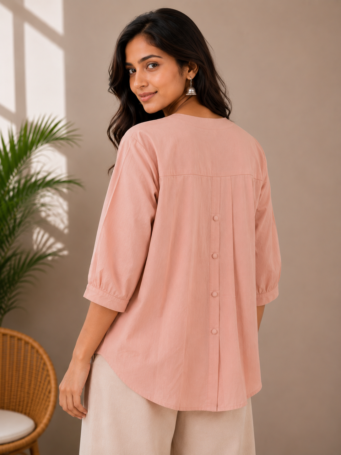 Dusty Pink Self Embroidery Shirt