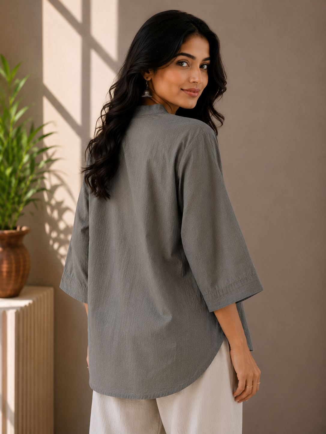 Dusty Olive Pearl Embroidery Top