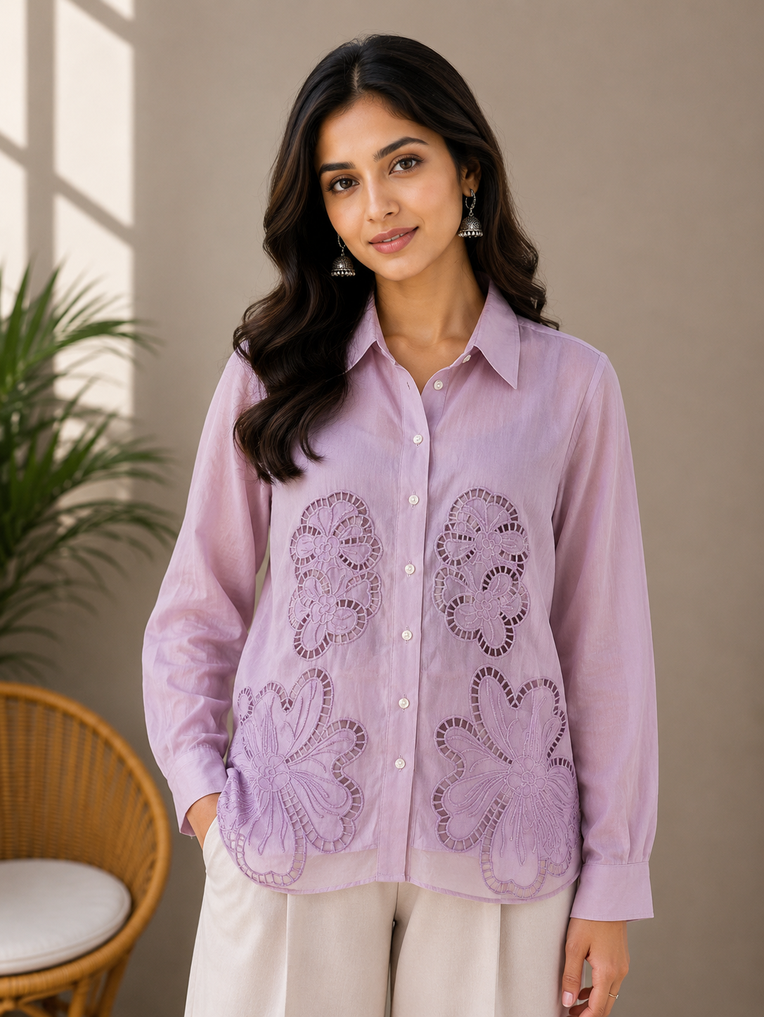 Mauve Cut Work Shirt