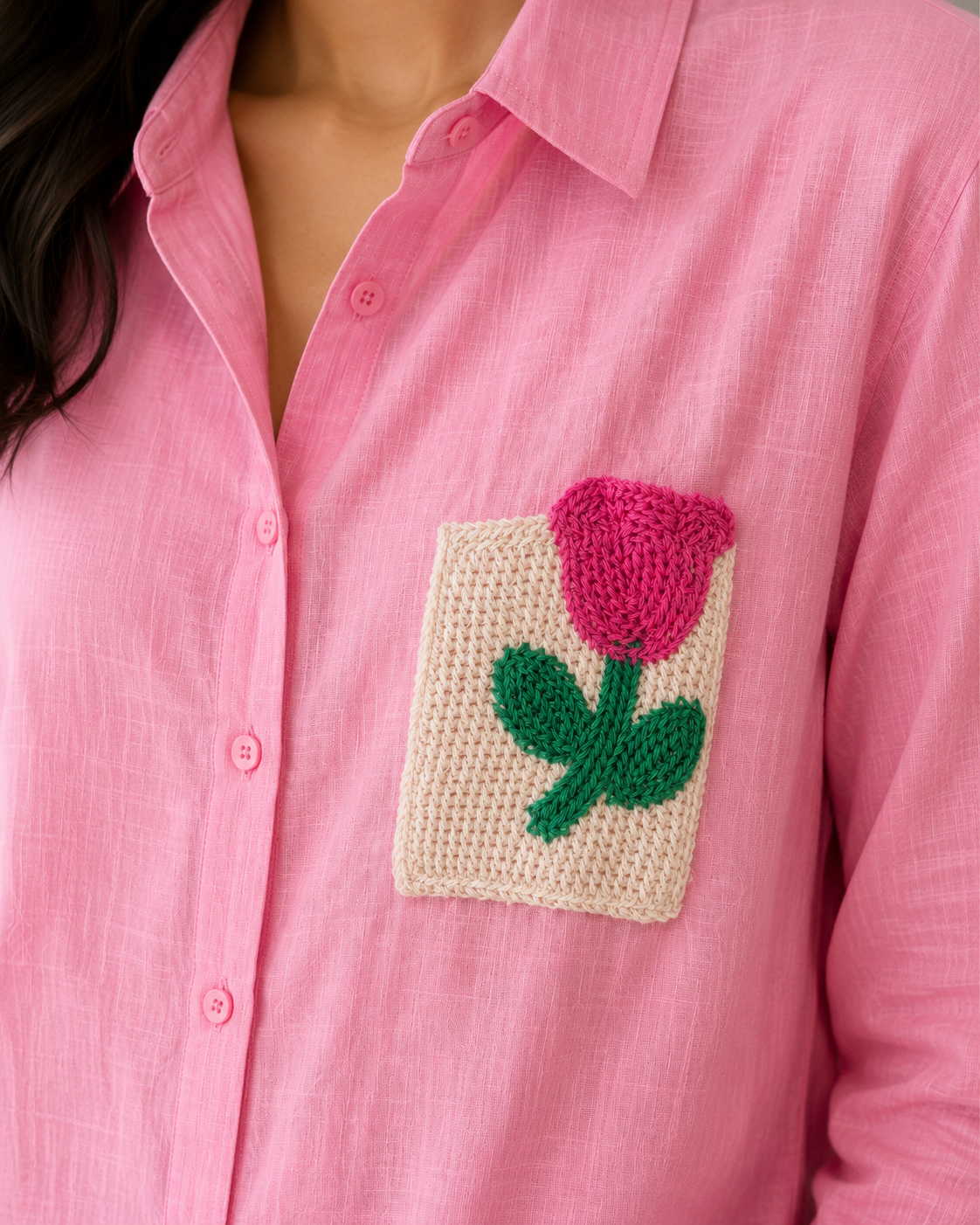 Pink Crochet Pocket Shirt