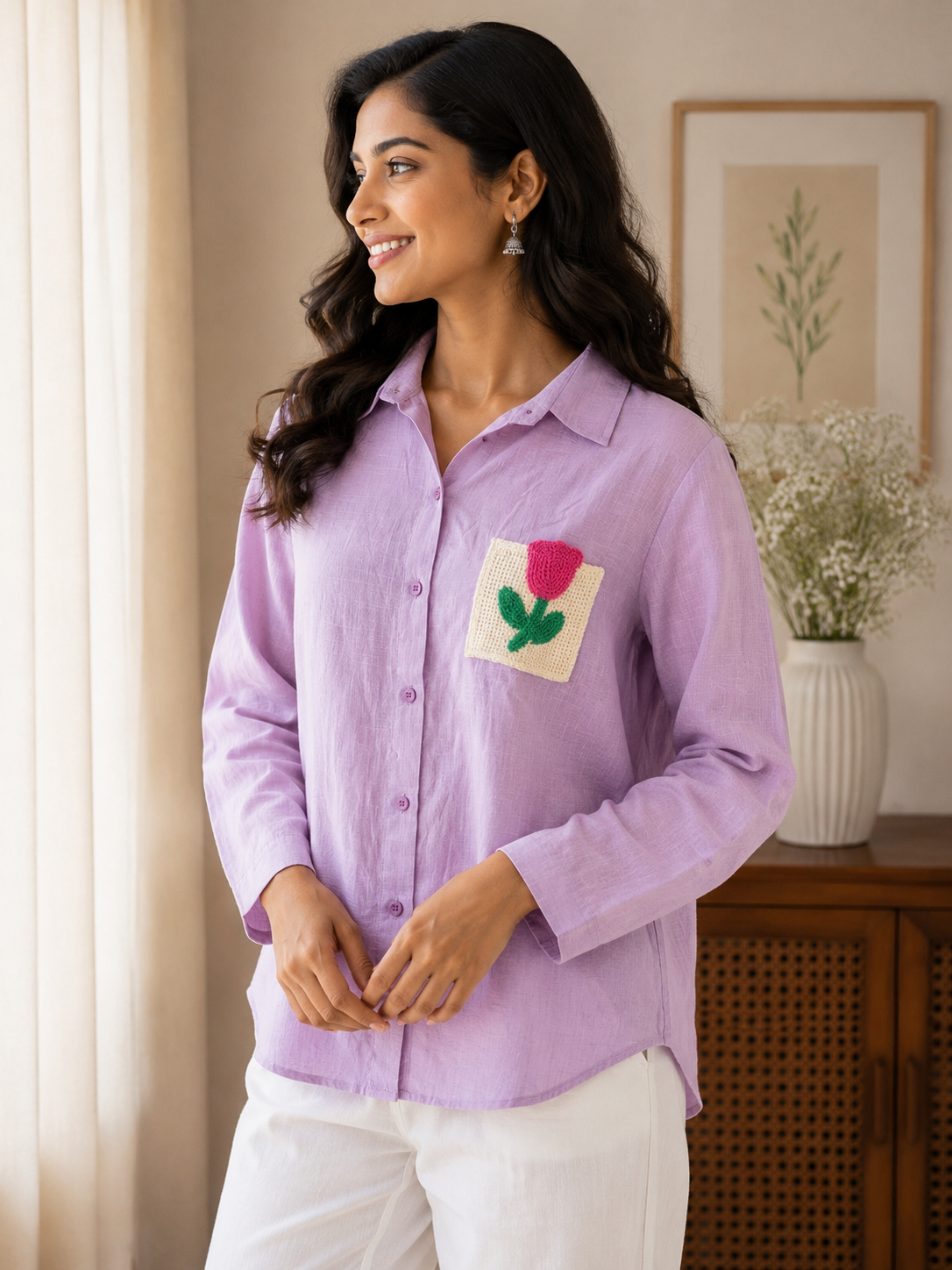 Purple Crochet Pocket Shirt