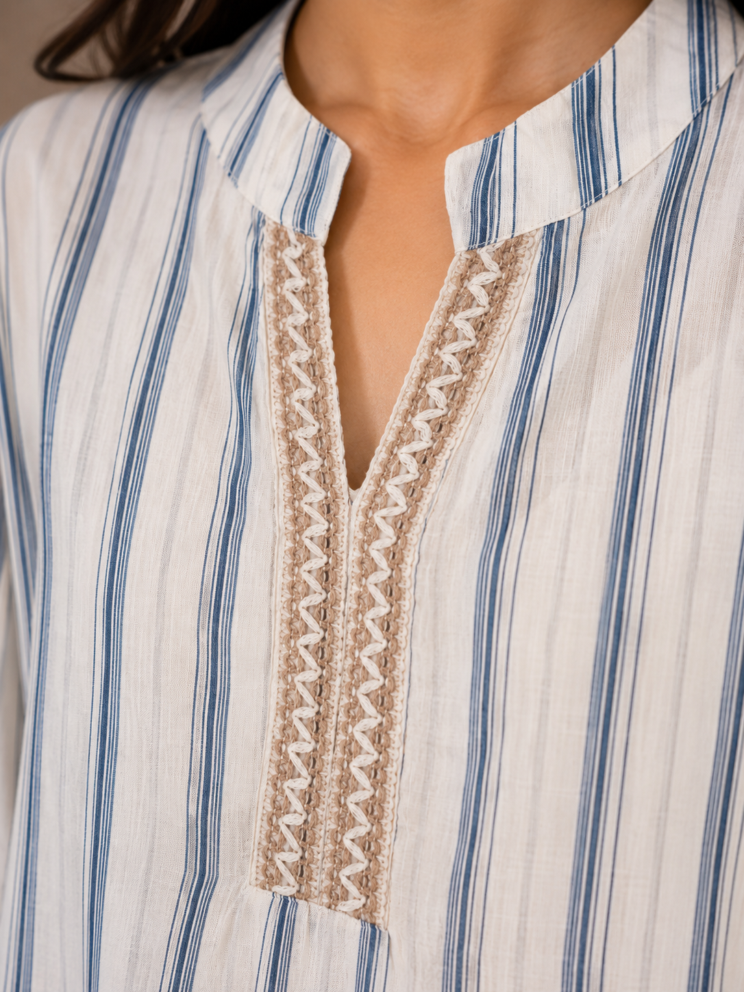 Blue Jute Neckline Top