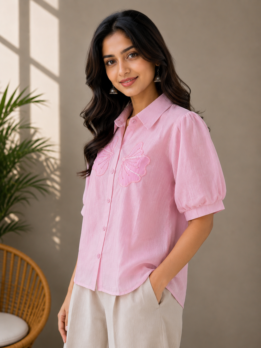 Pink Patch Work Shirt