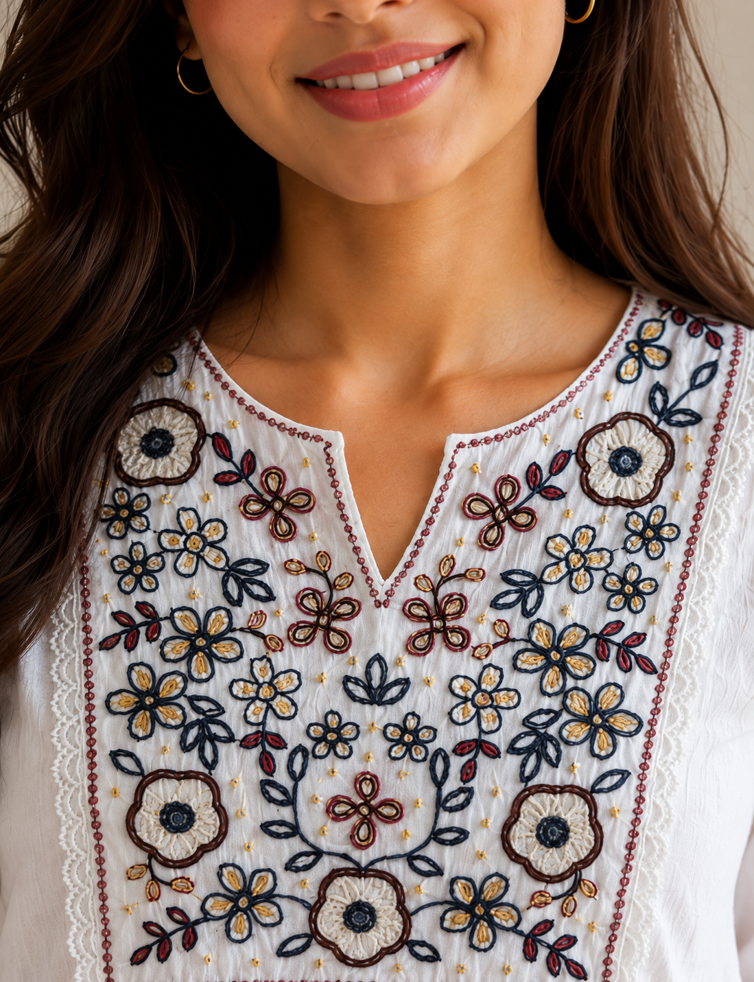 White Floral Embroidery Top