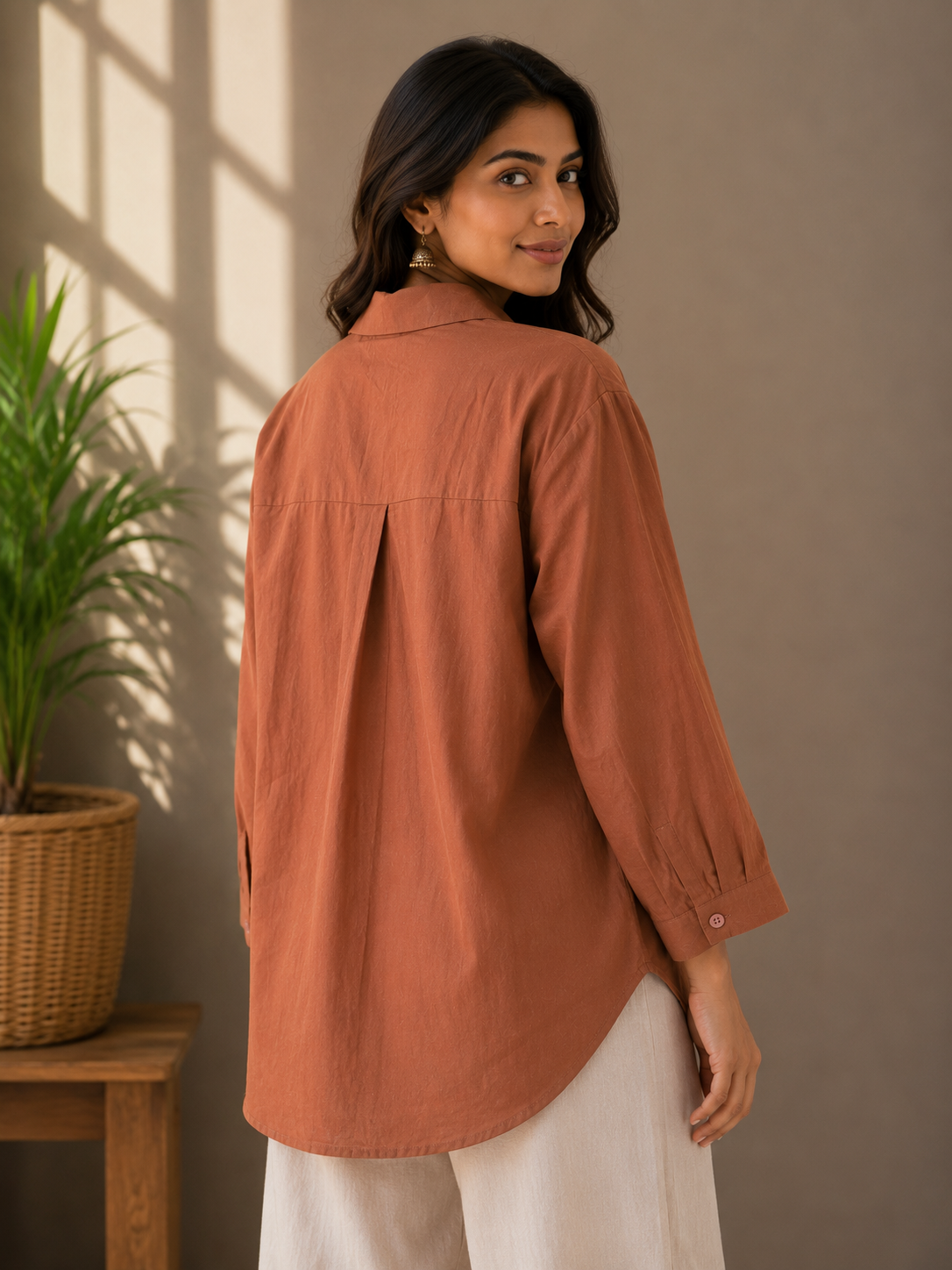 Brown Patch Linen Cotton Shirt
