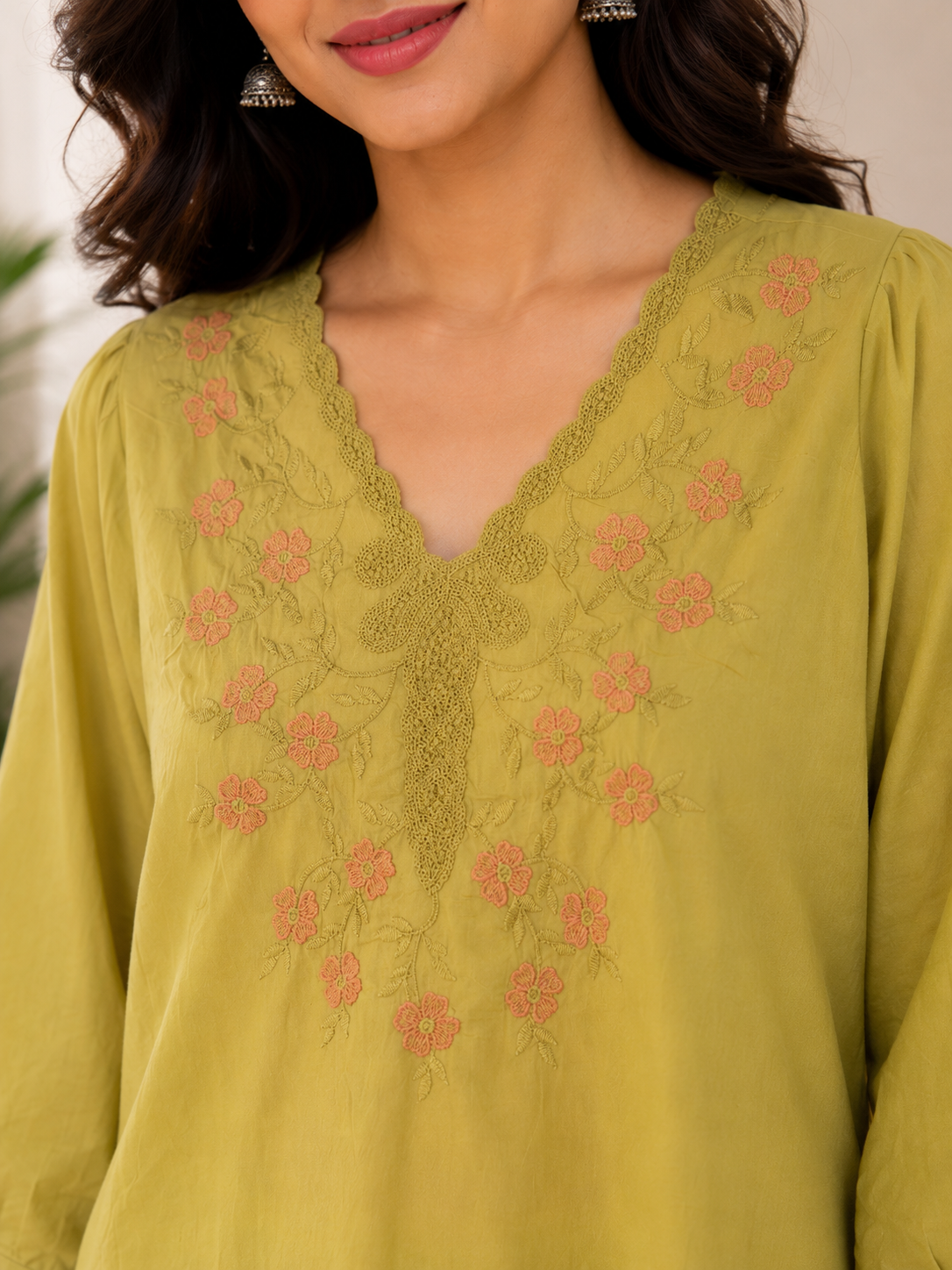 Green Flower Embroidery Top