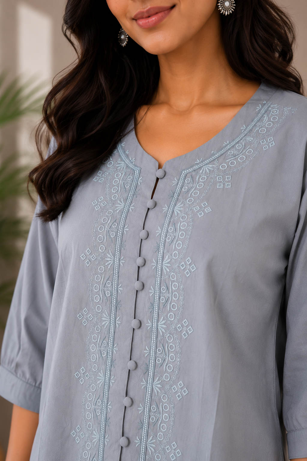Slate Blue Self Embriodery Shirt