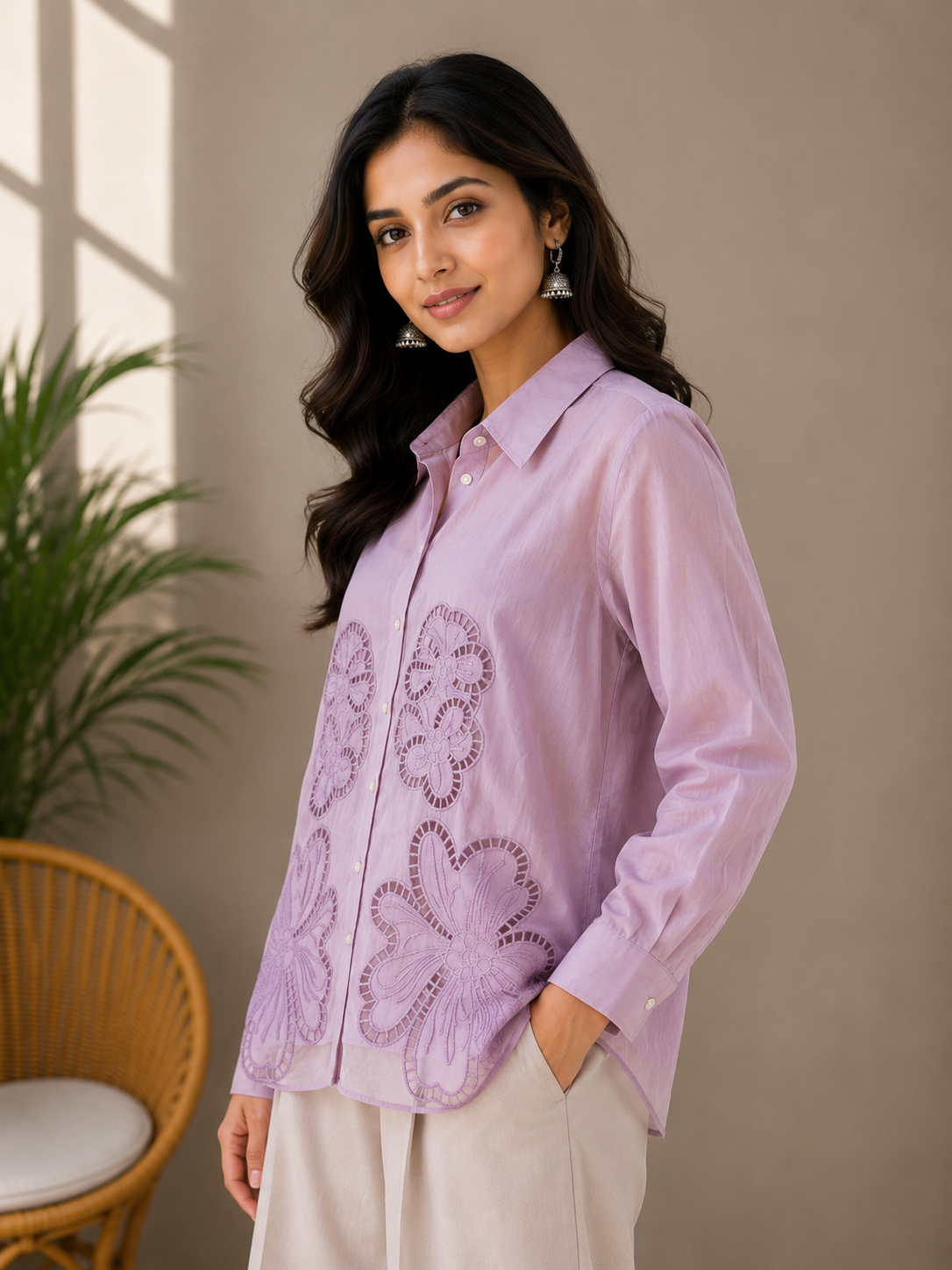 Mauve Cut Work Shirt