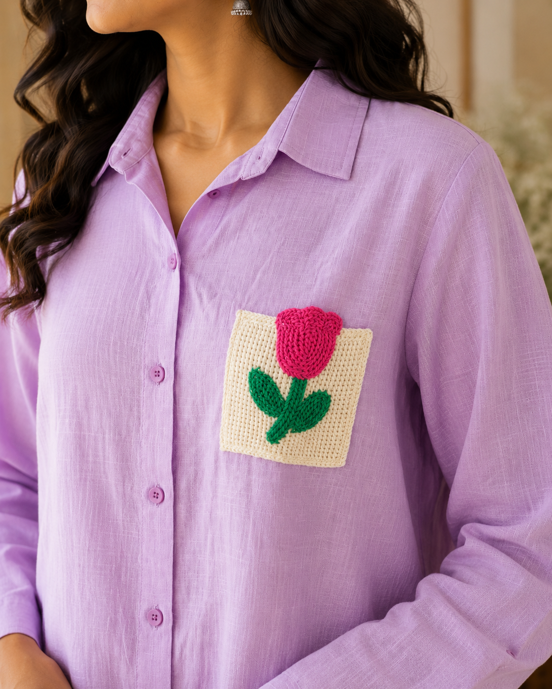 Purple Crochet Pocket Shirt