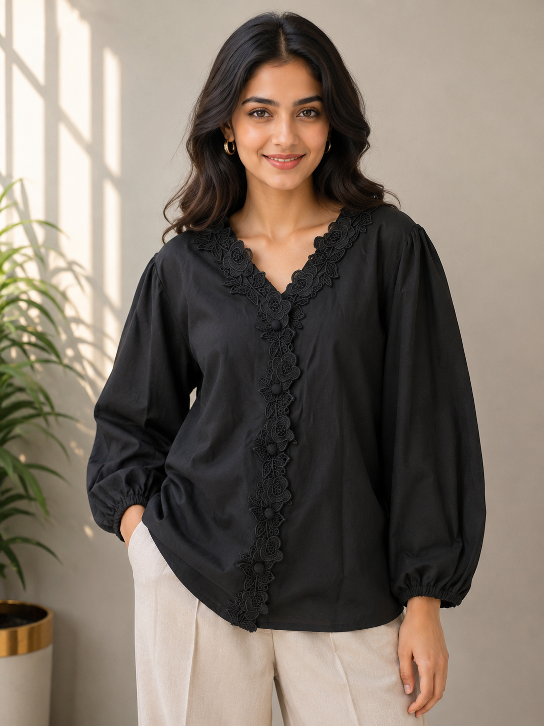 Black Flower Lace Shirt