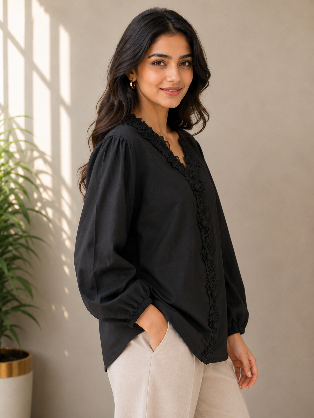 Black Flower Lace Shirt
