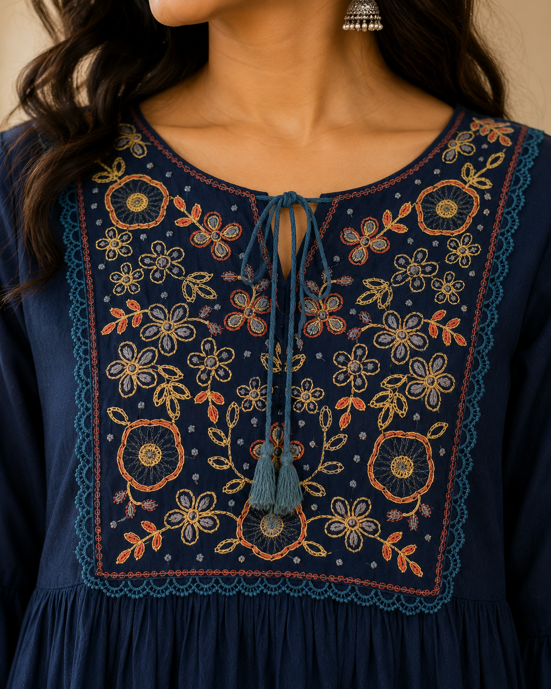 Blue Floral Embroidery Top