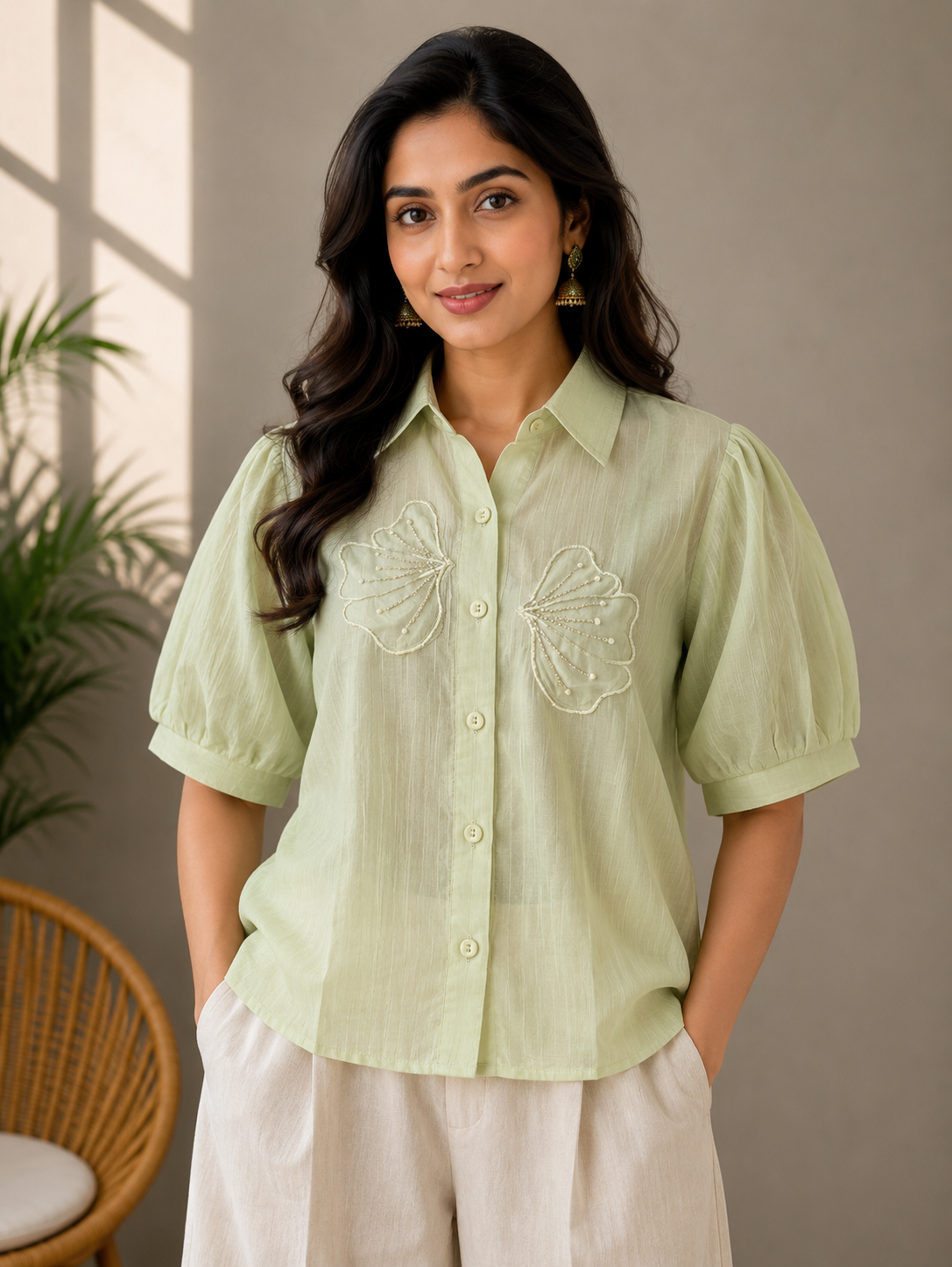 Green Patch Work Shirt