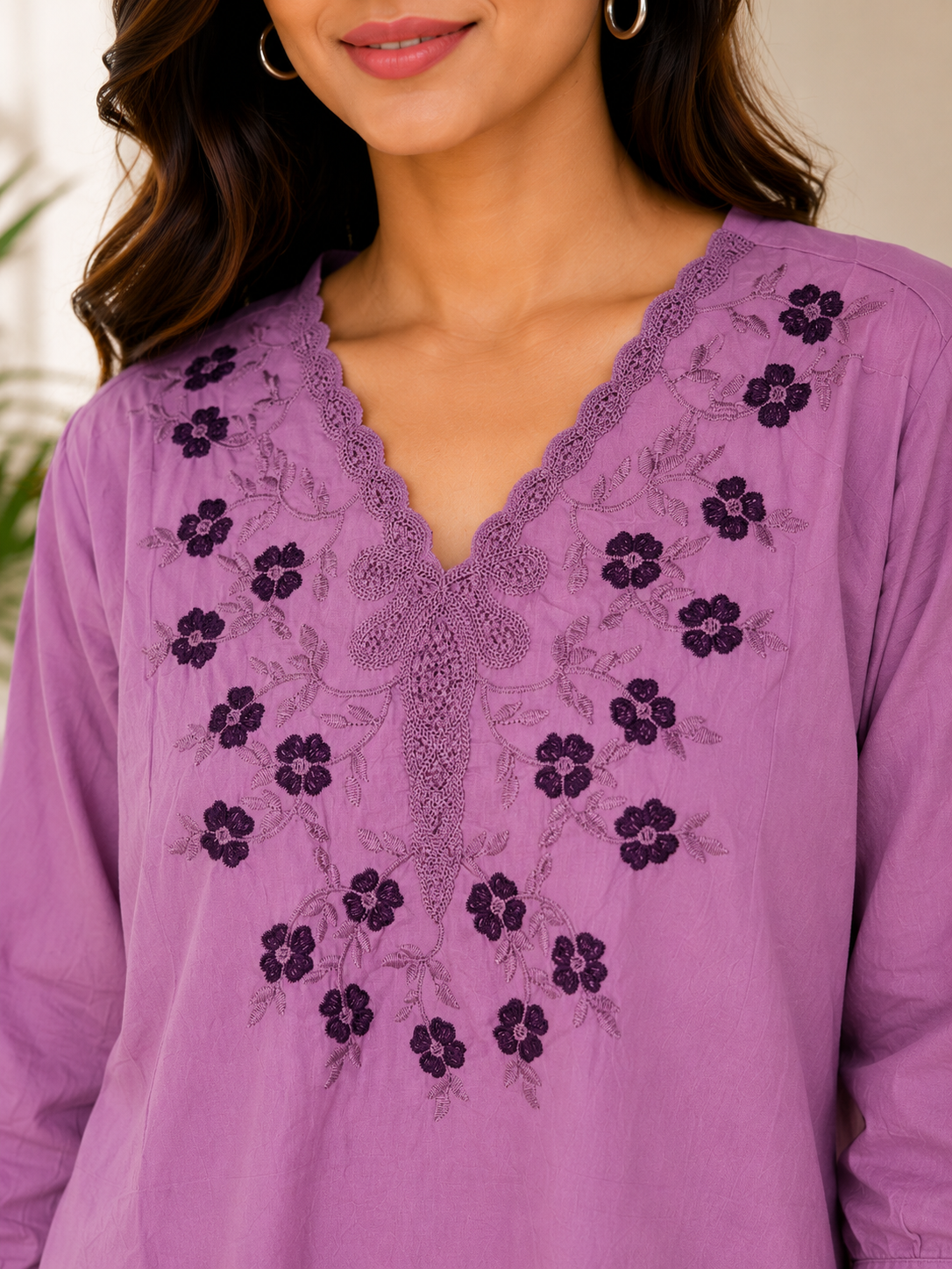 Magenta Flower Embroidery Top
