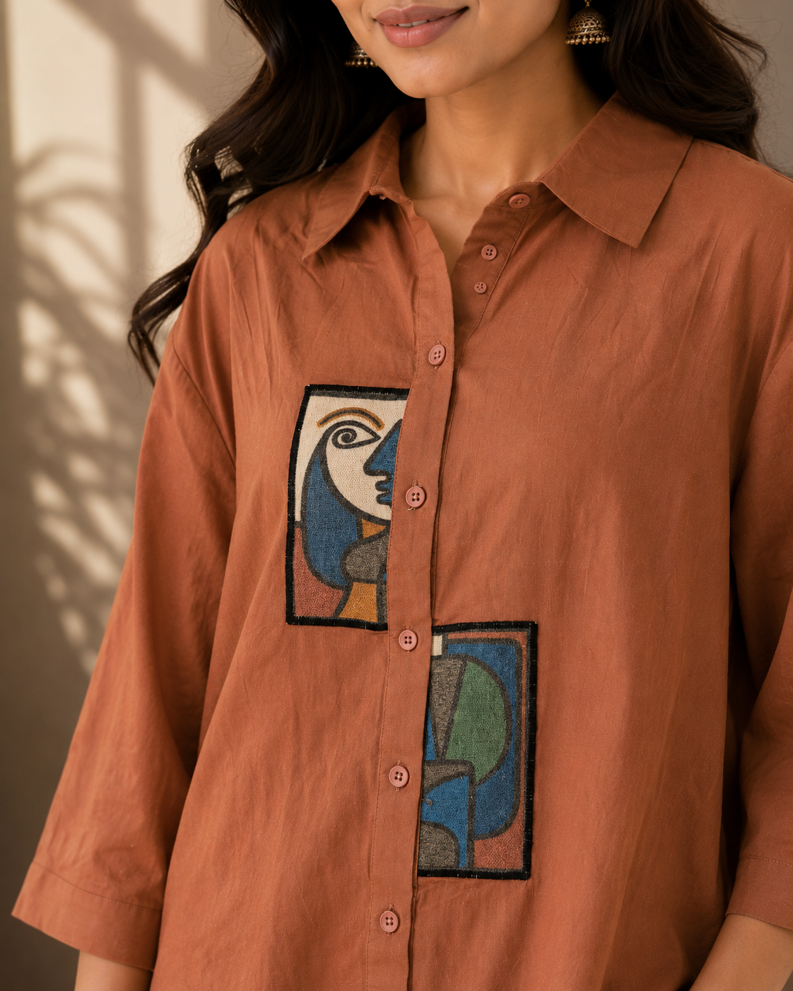 Brown Patch Linen Cotton Shirt