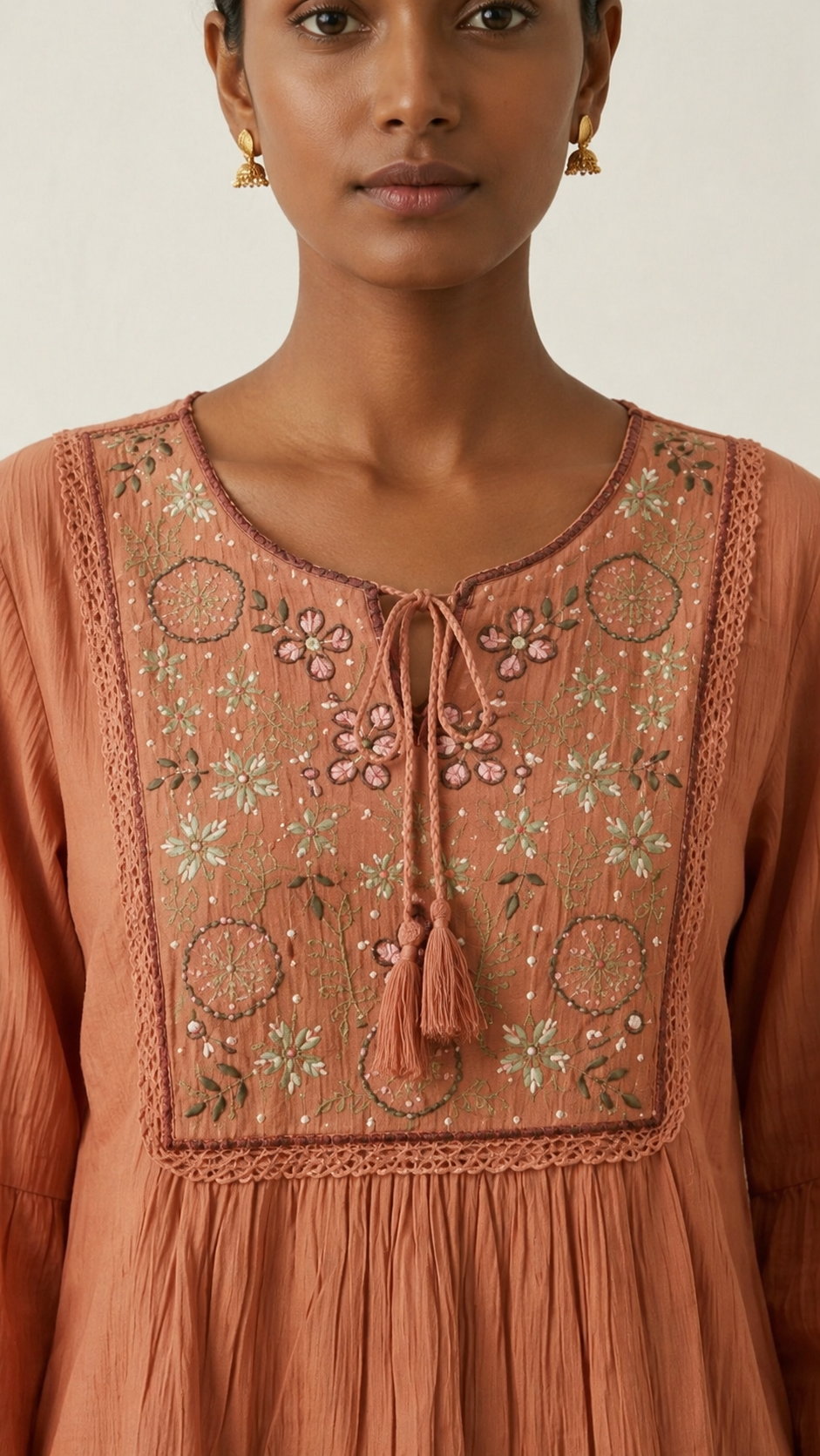 Peach Floral Embroidery Top