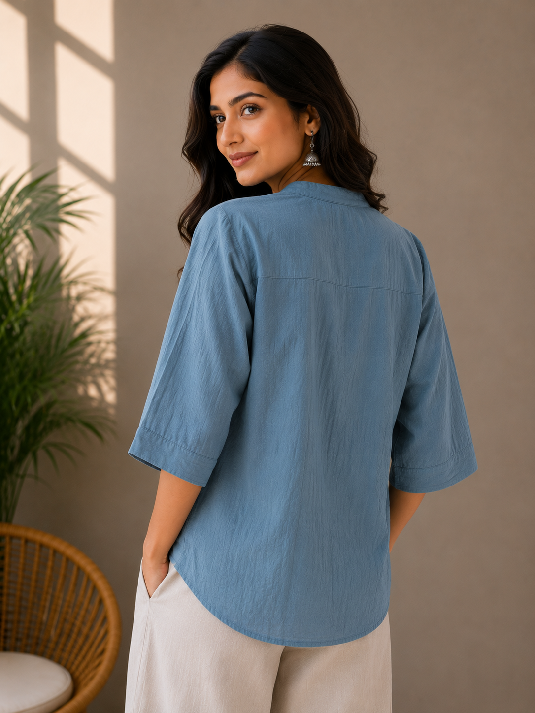 Teal Blue Embroidery Top