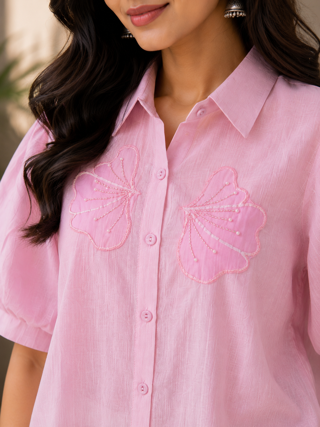 Pink Patch Work Shirt