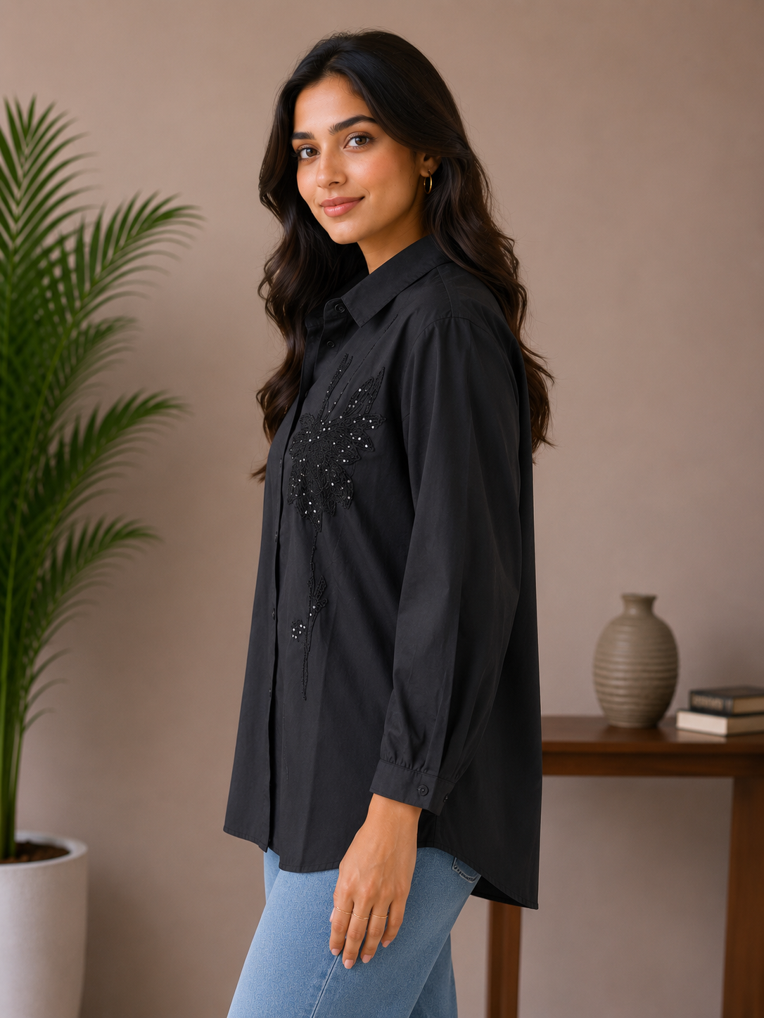 Black Thread Embroidery Shirt