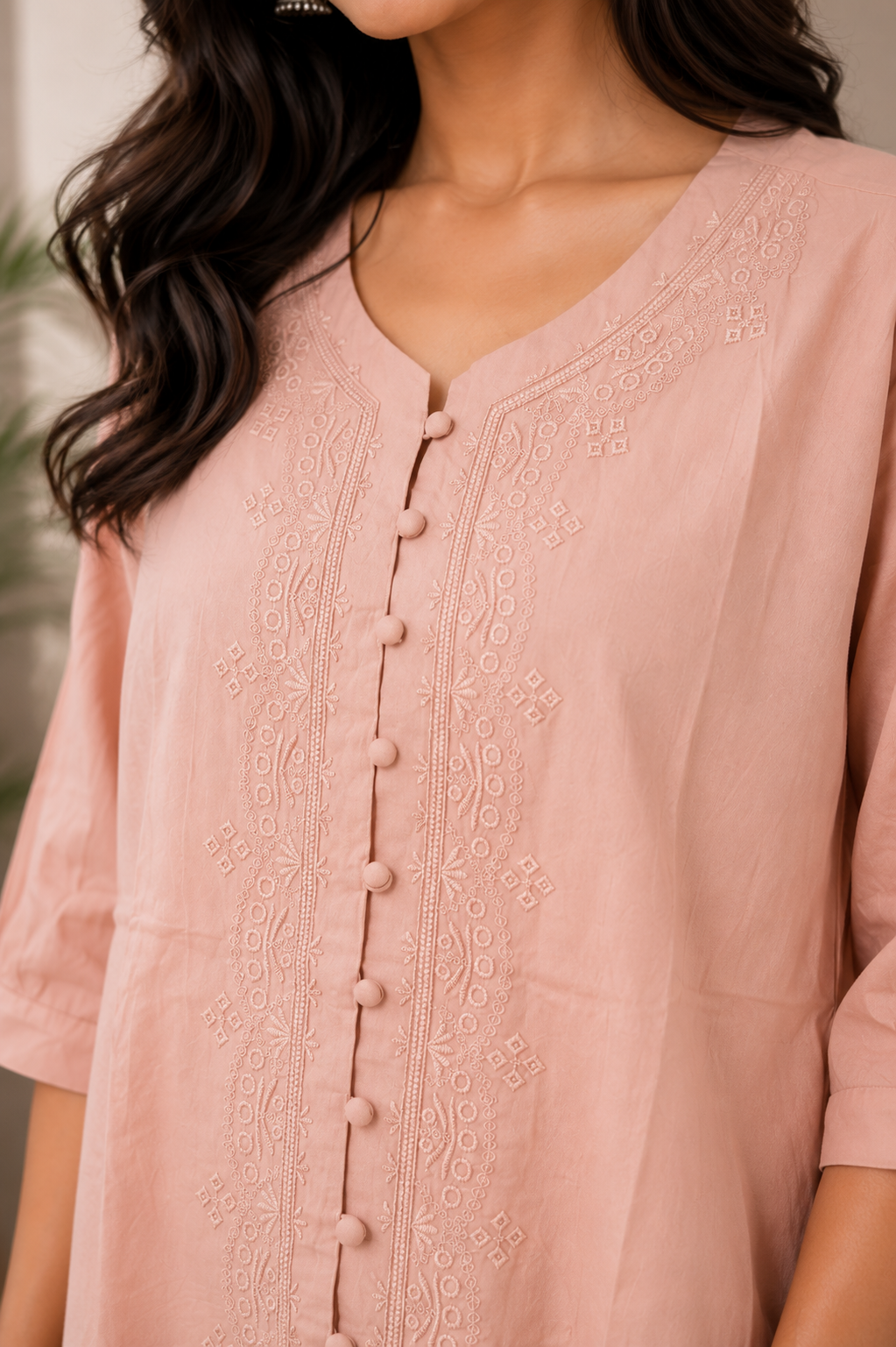 Dusty Pink Self Embroidery Shirt