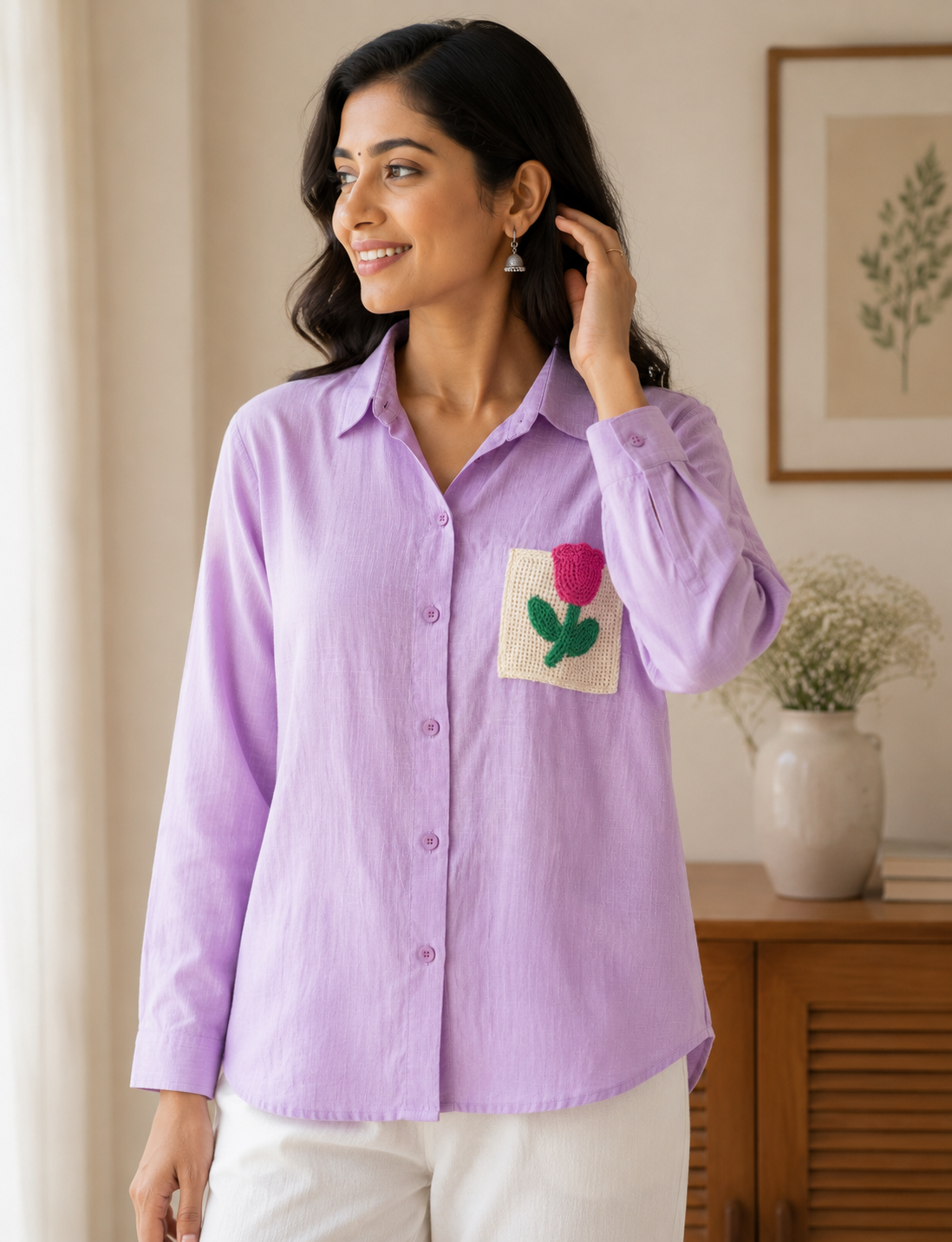 Purple Crochet Pocket Shirt