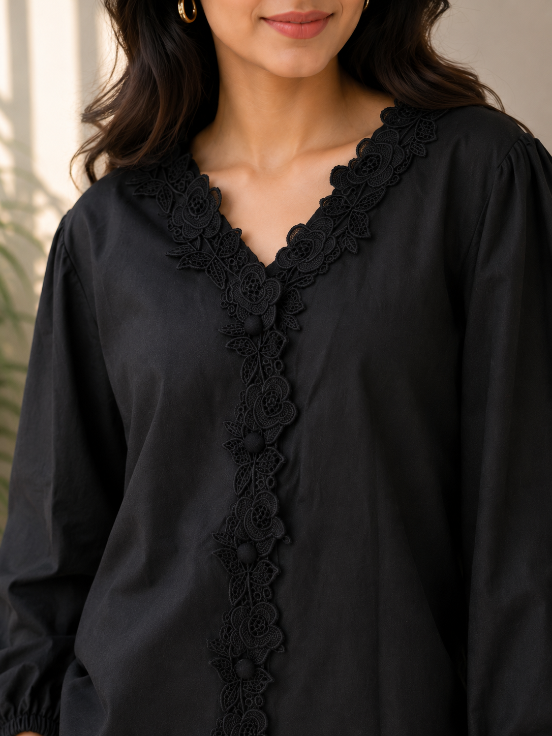 Black Flower Lace Shirt