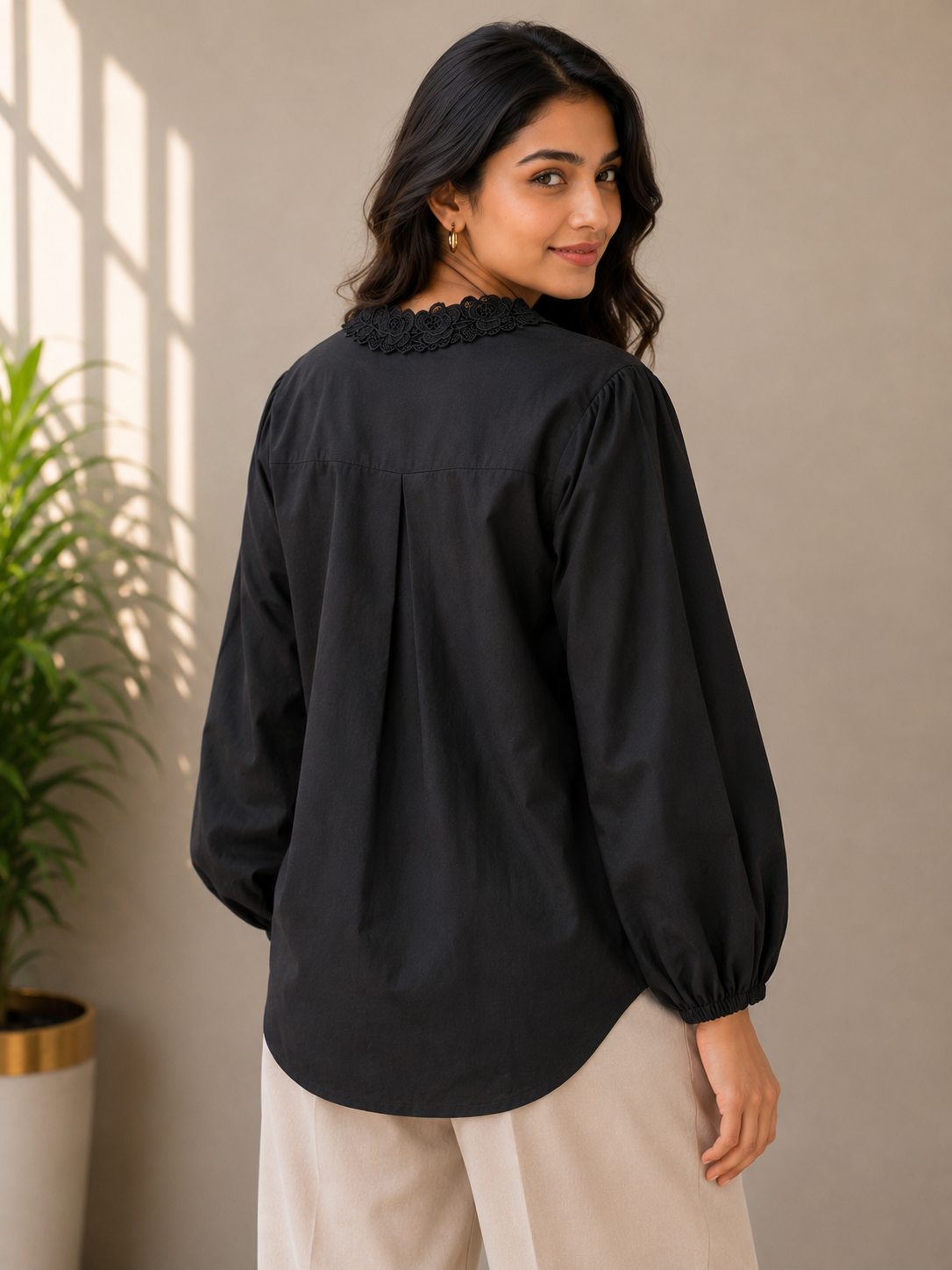 Black Flower Lace Shirt