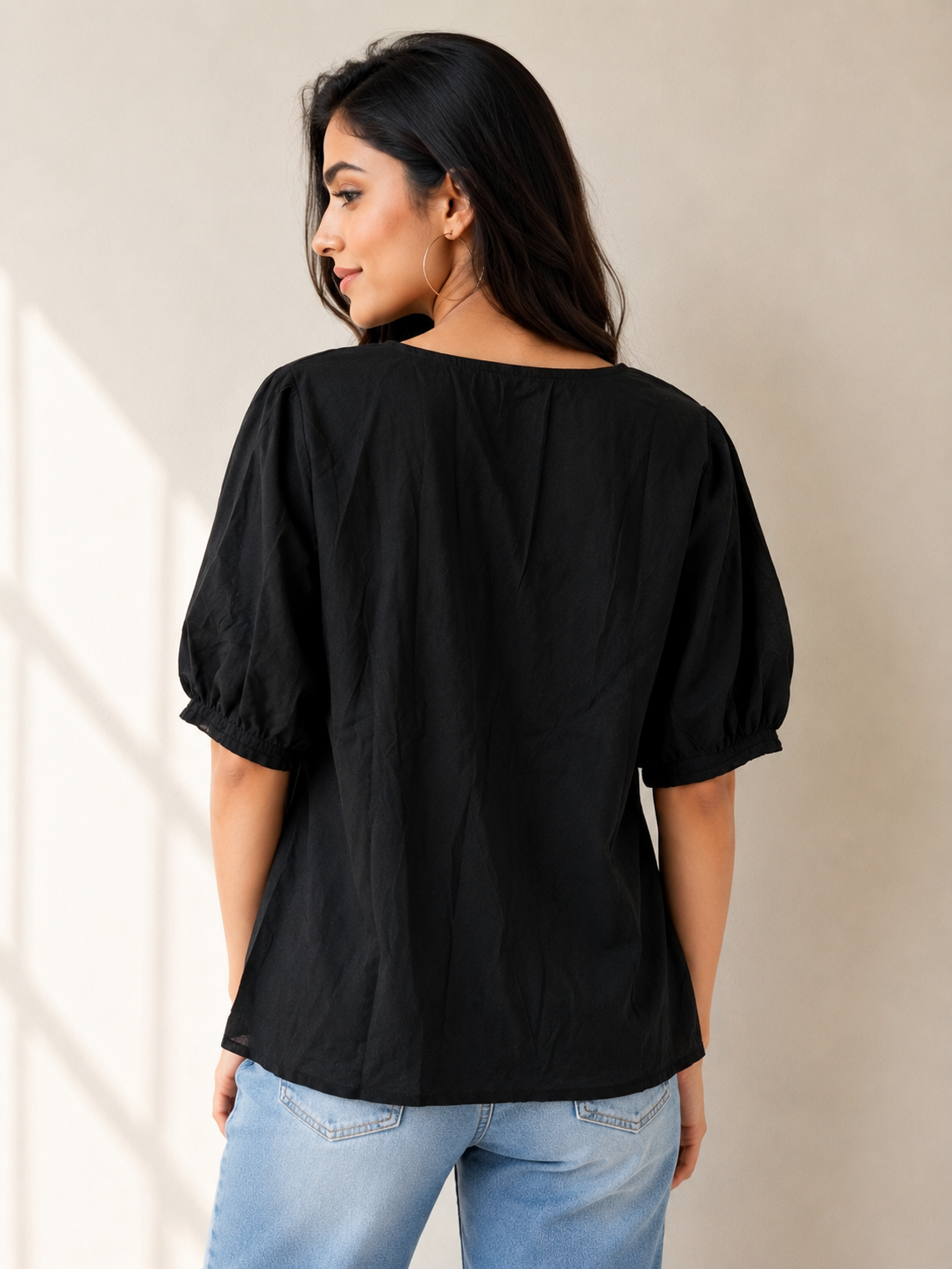 Black Flower Embroidery Top