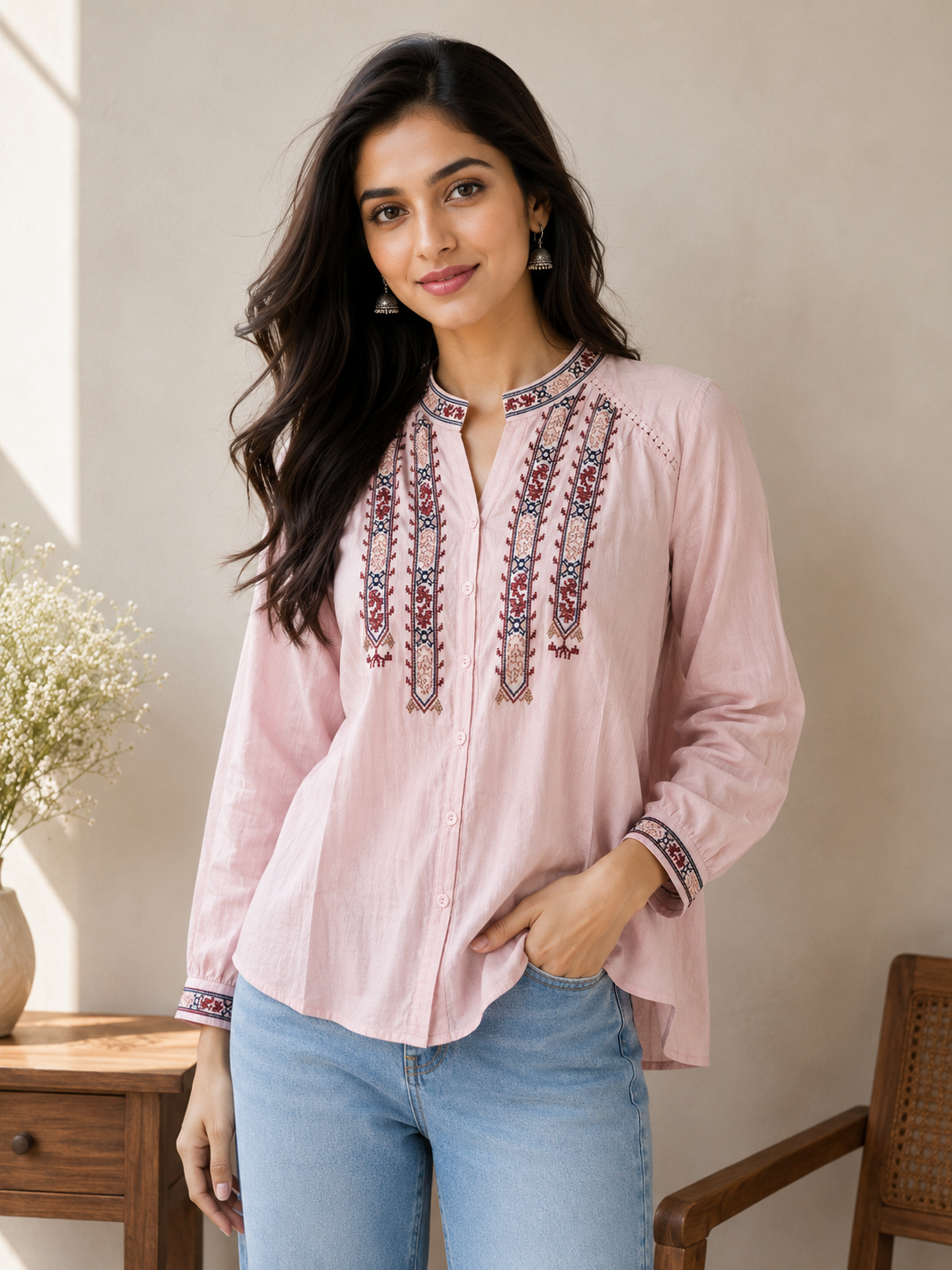Pink Embroidery Shirt