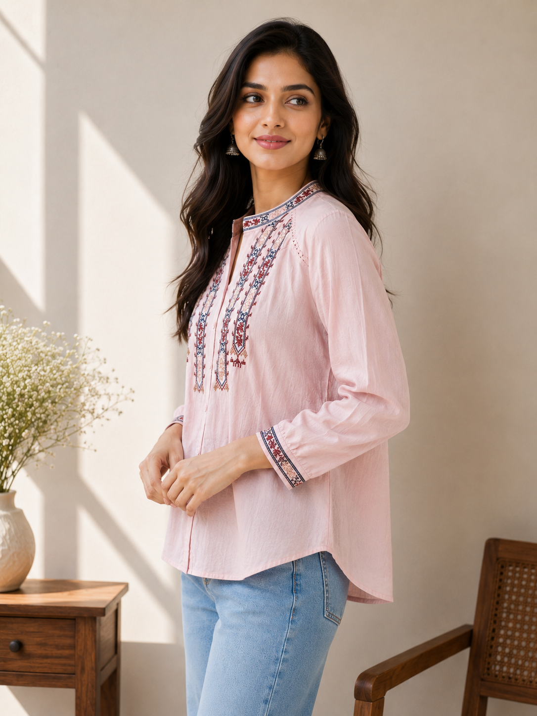 Pink Embroidery Shirt