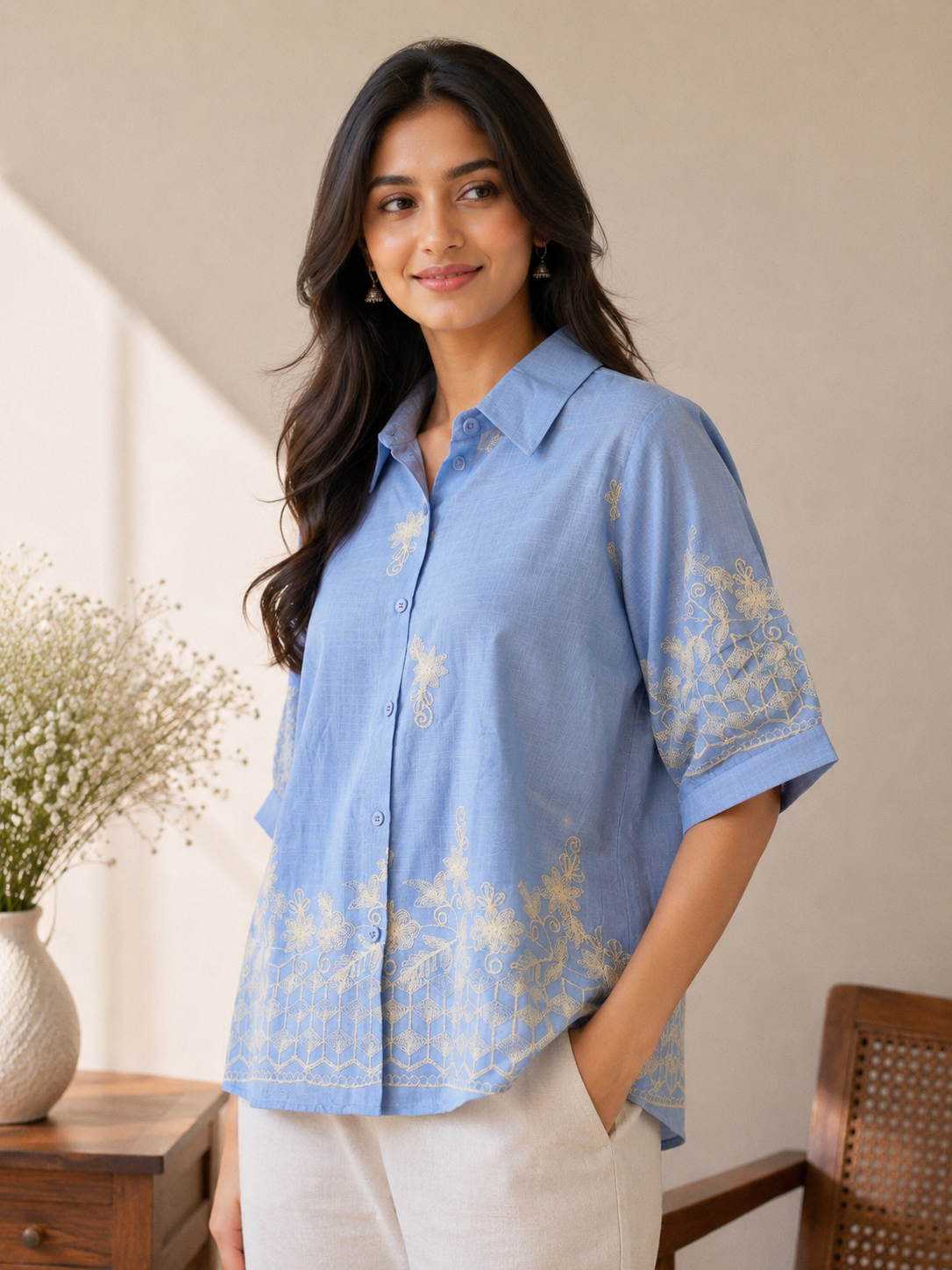 Blue Embroidery Shirt