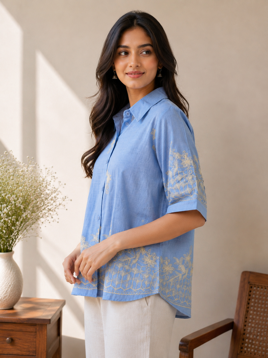 Blue Embroidery Shirt