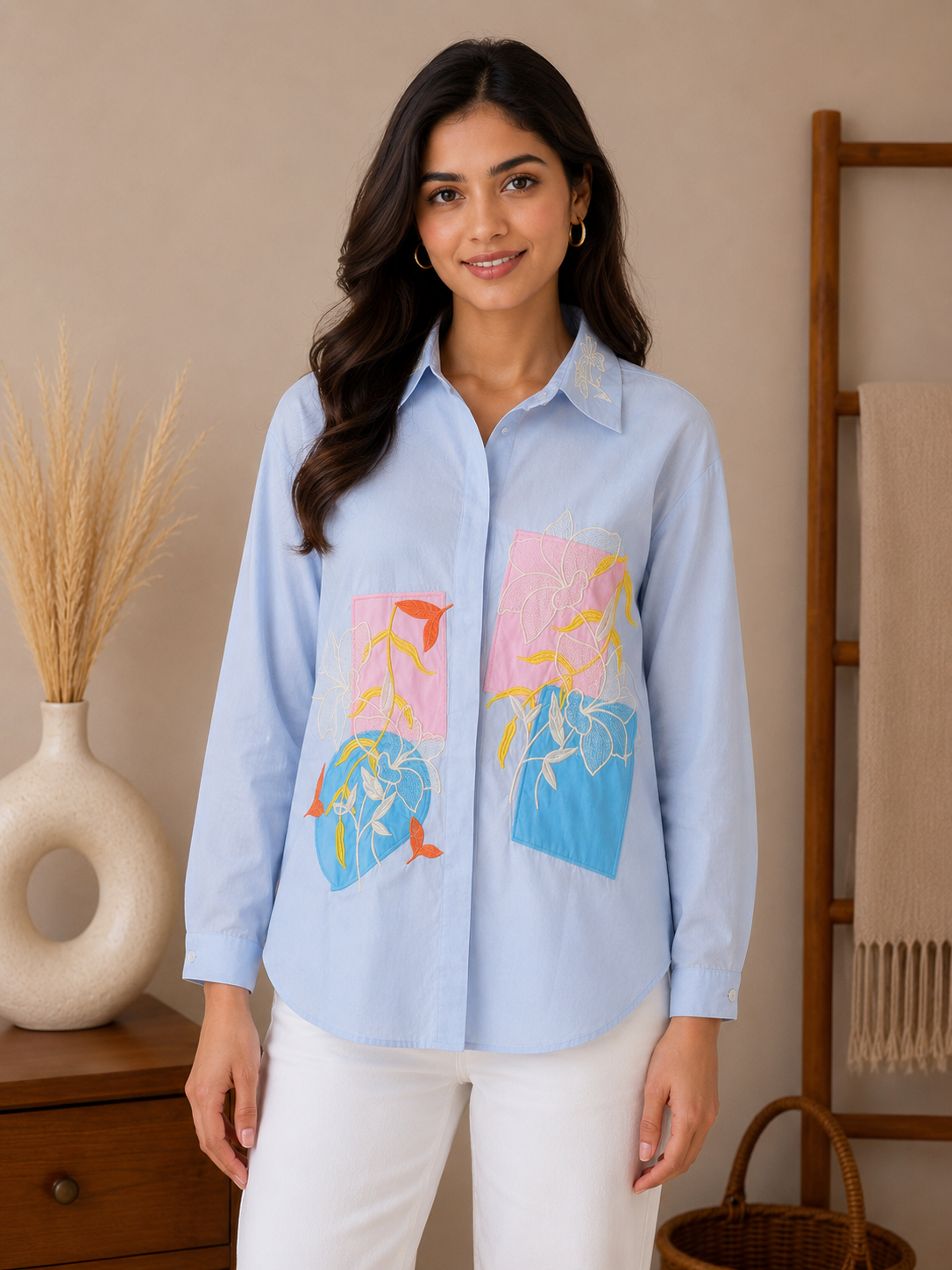 Light Blue Box Embroidery Shirt