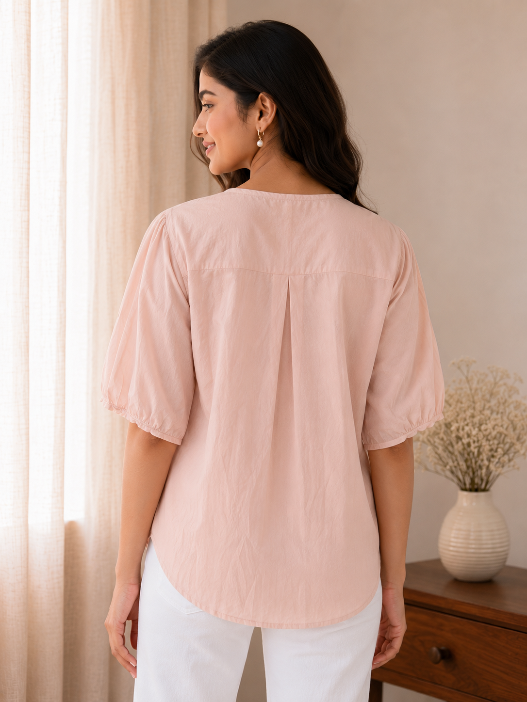 Light Pink Flower Embroidery Top