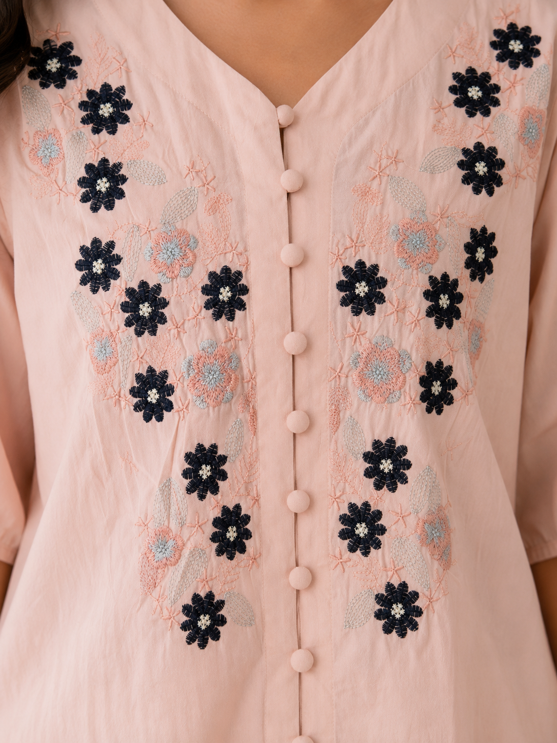 Light Pink Flower Embroidery Top
