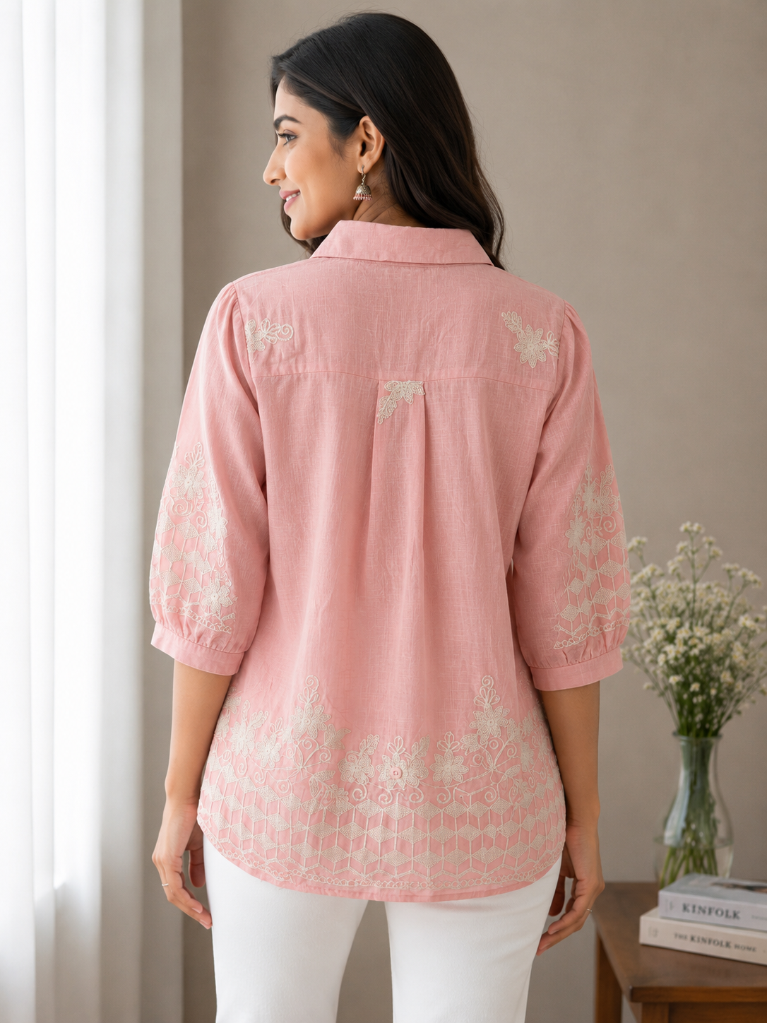 Peach Embroidery Shirt