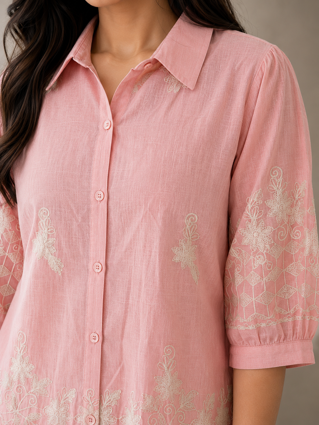 Peach Embroidery Shirt