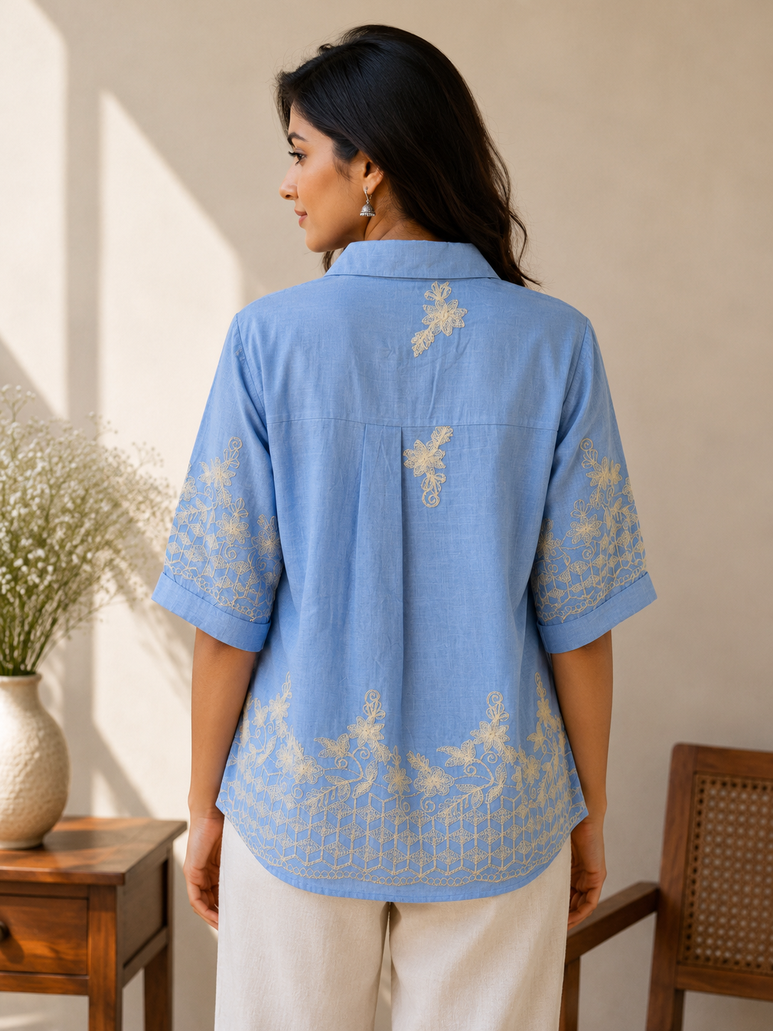 Blue Embroidery Shirt