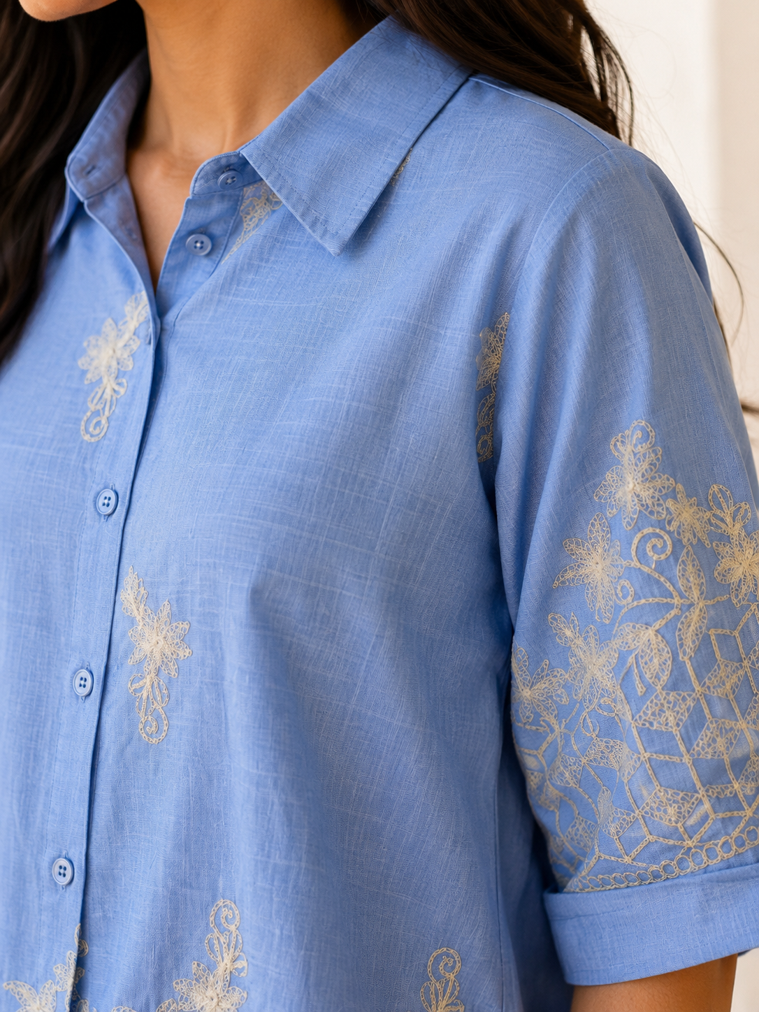 Blue Embroidery Shirt