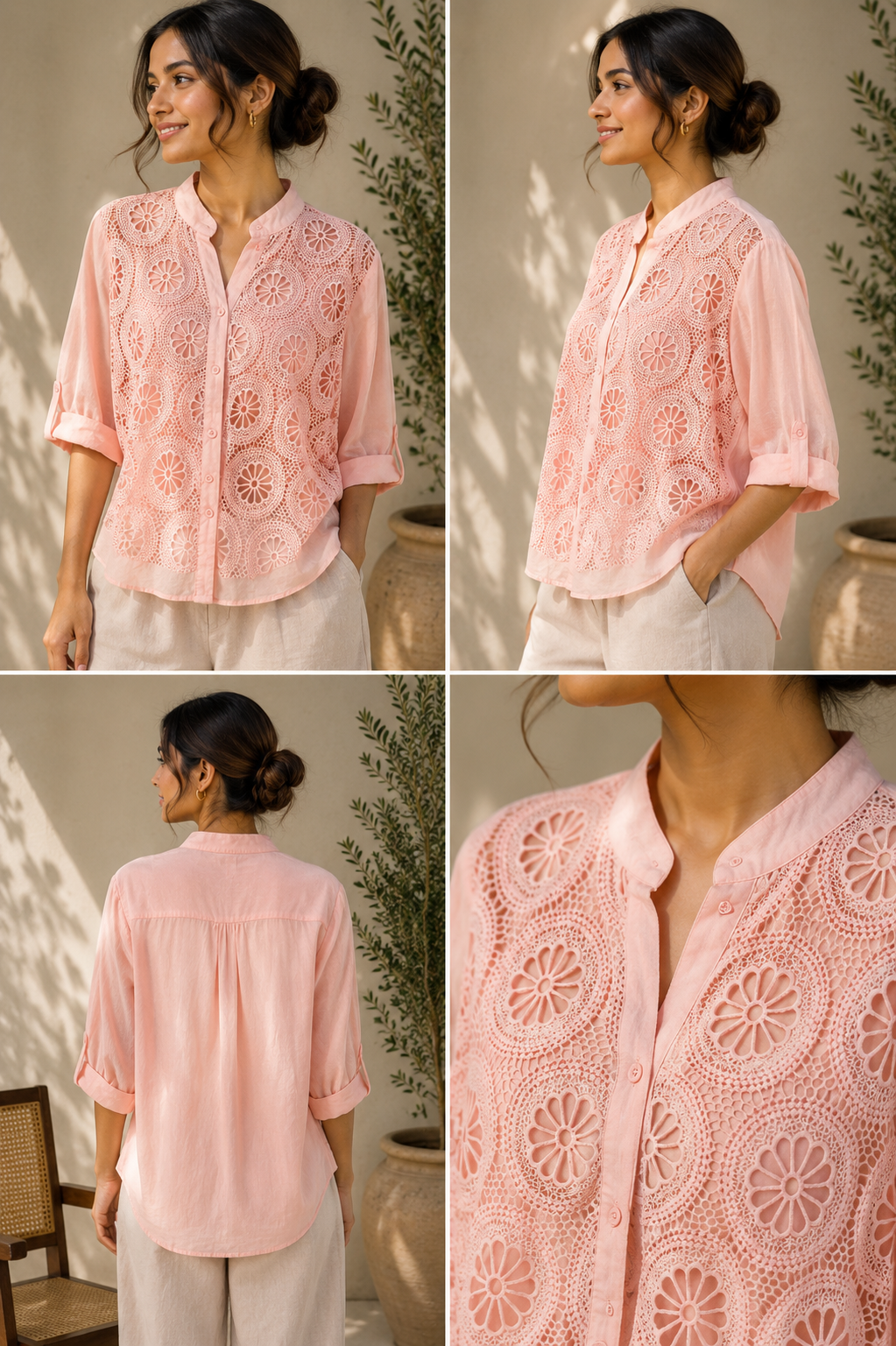 Peach Net Flower Shirt