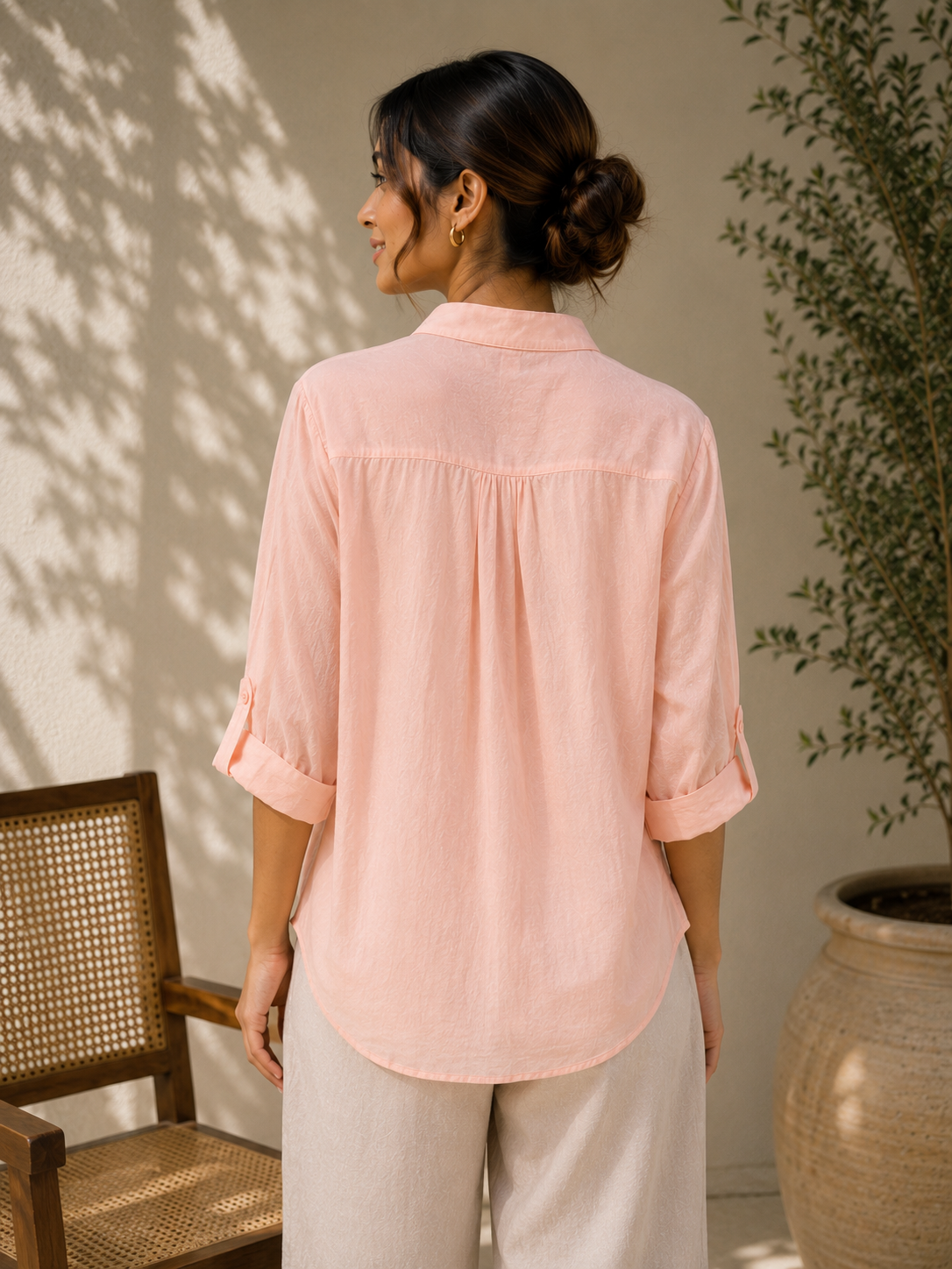 Peach Net Flower Shirt