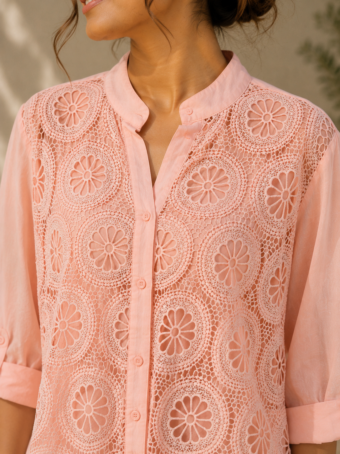 Peach Net Flower Shirt