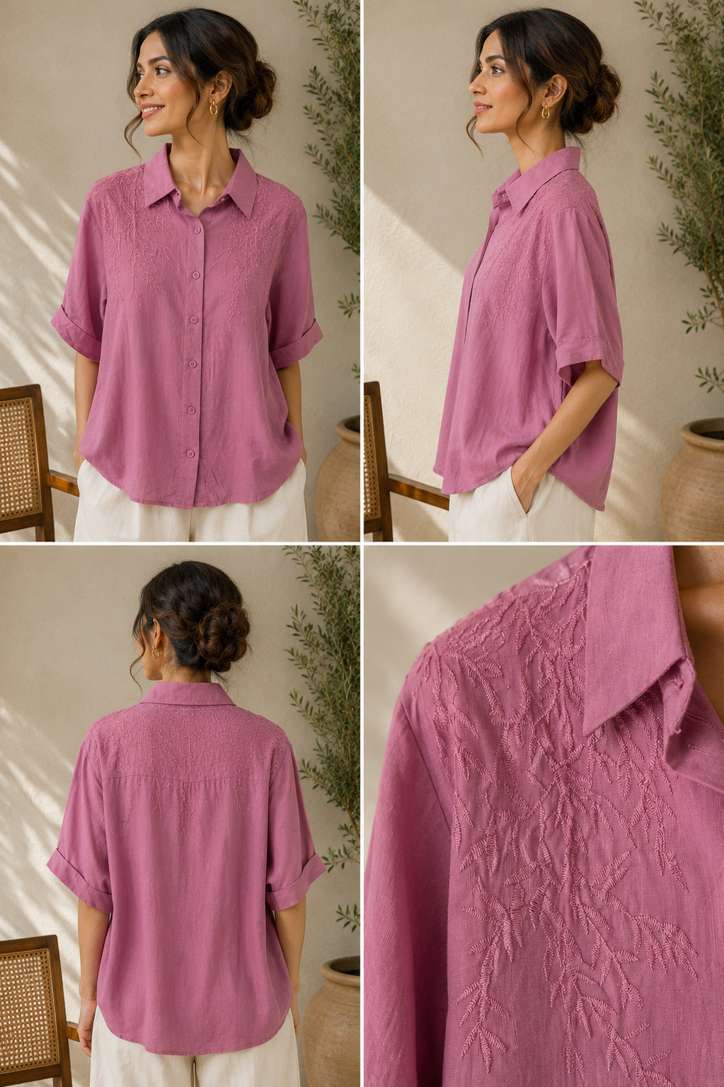 Dark Rose Leaf Embroidery Shirt