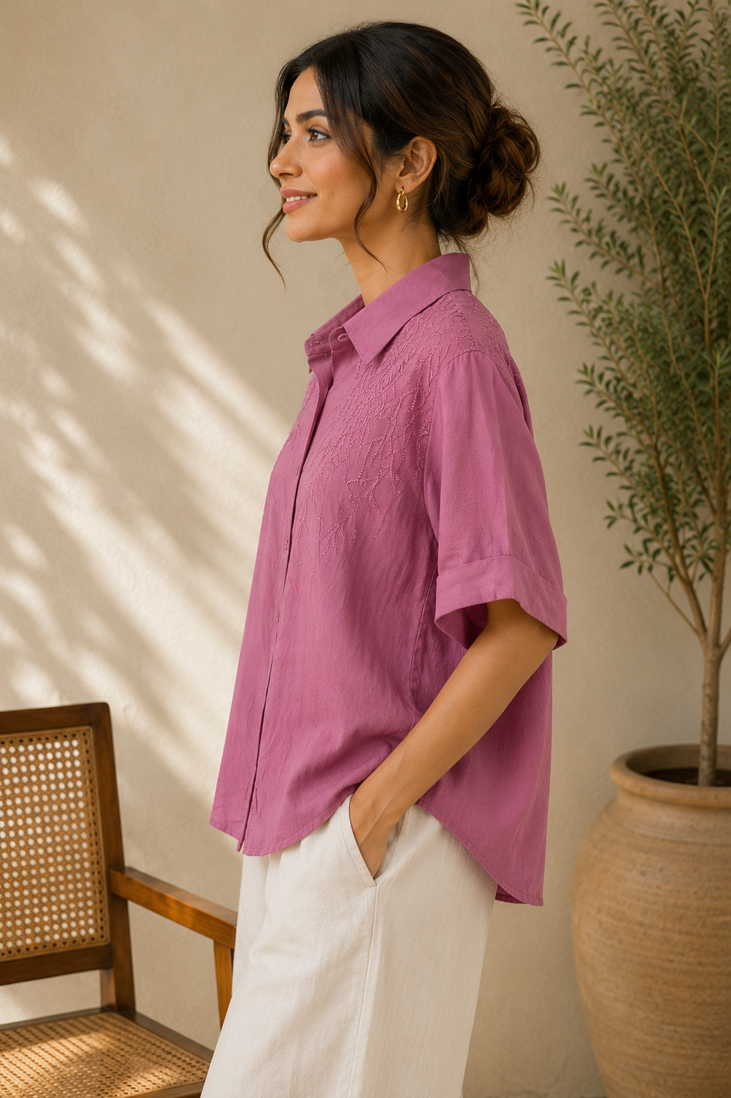 Dark Rose Leaf Embroidery Shirt