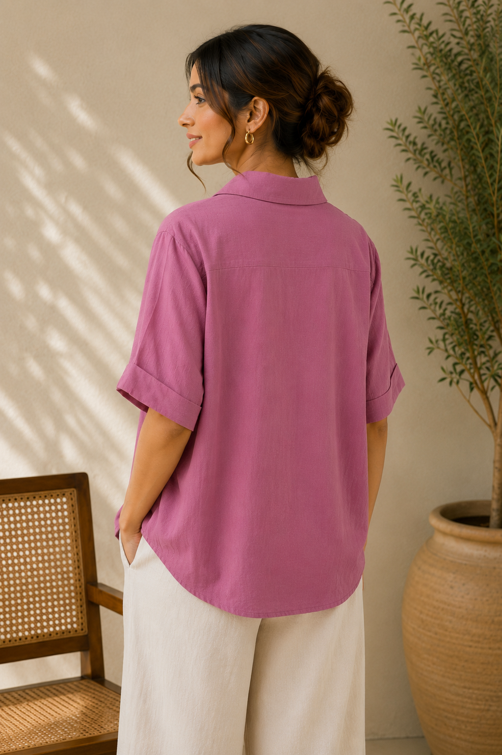 Dark Rose Leaf Embroidery Shirt